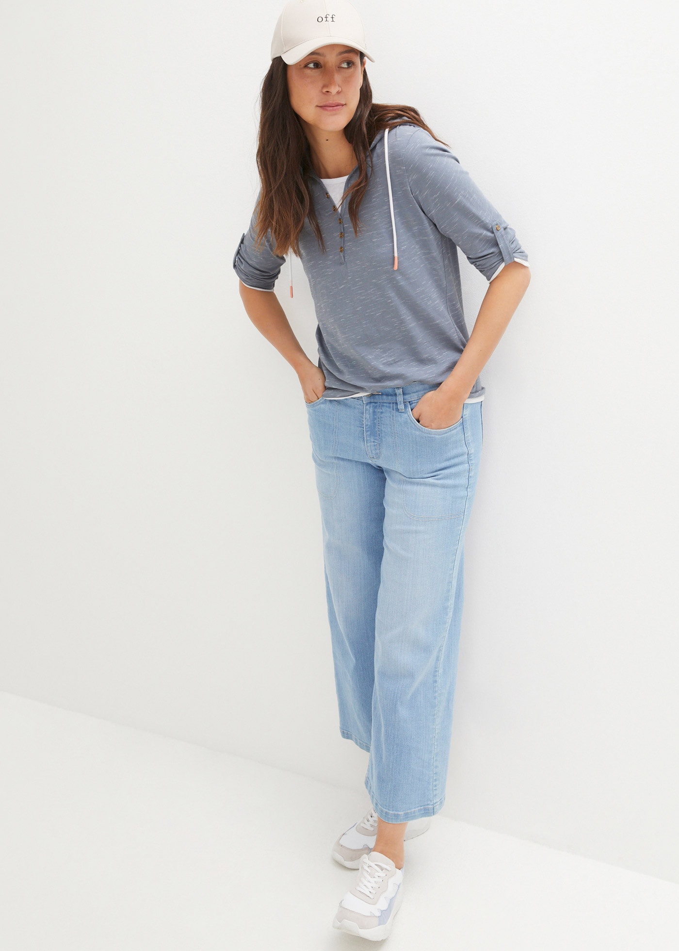 bonprix T-Shirt »Shirt mit Kapuze« 2 Stk. mit Kapuze im 2-1-Lock, in melierter Optik