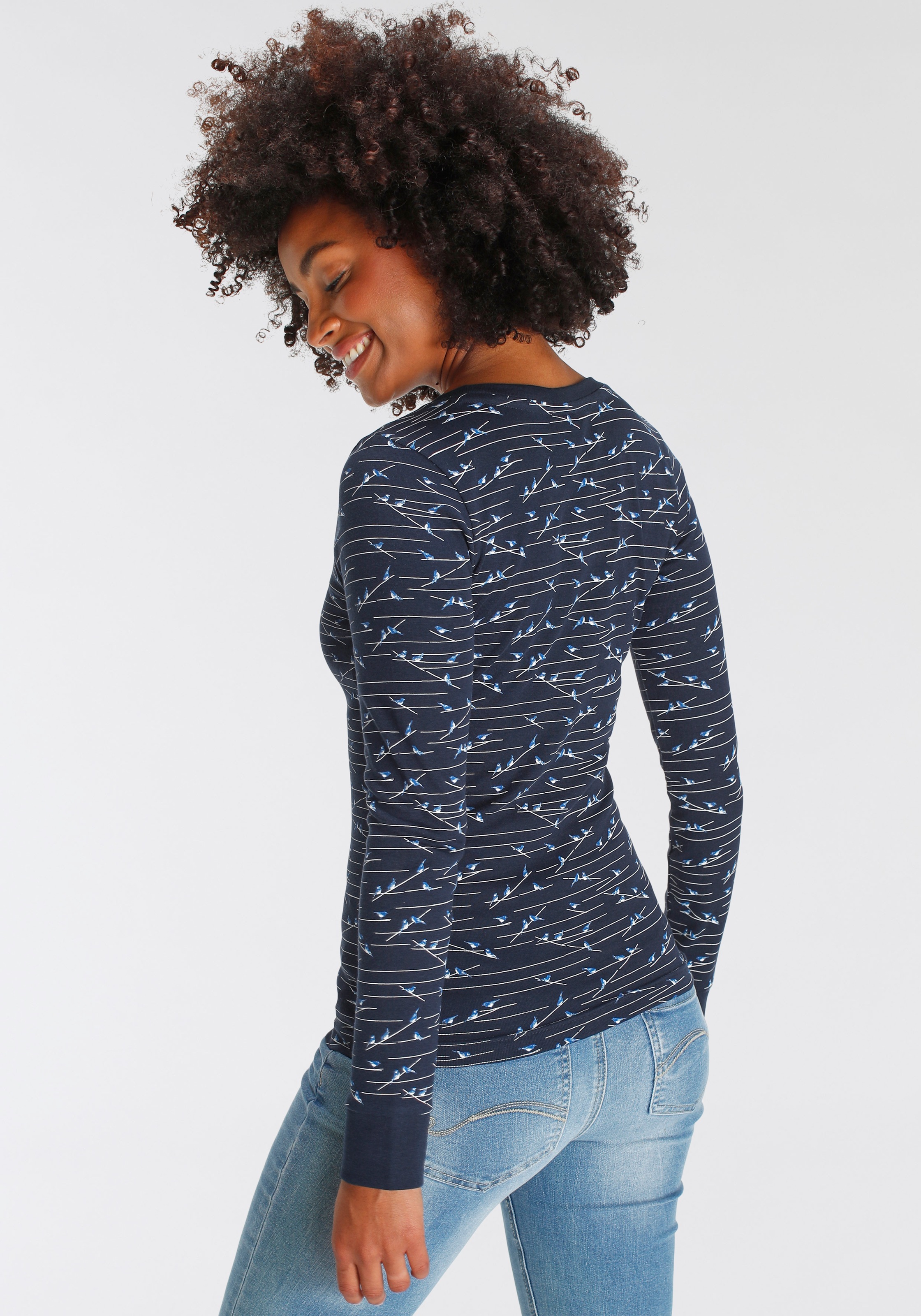 Thumbnail - KangaROOS Langarmshirt sehr figurbetonte Passform, Rundhalsausschnitt, aus 100% Baumwolle