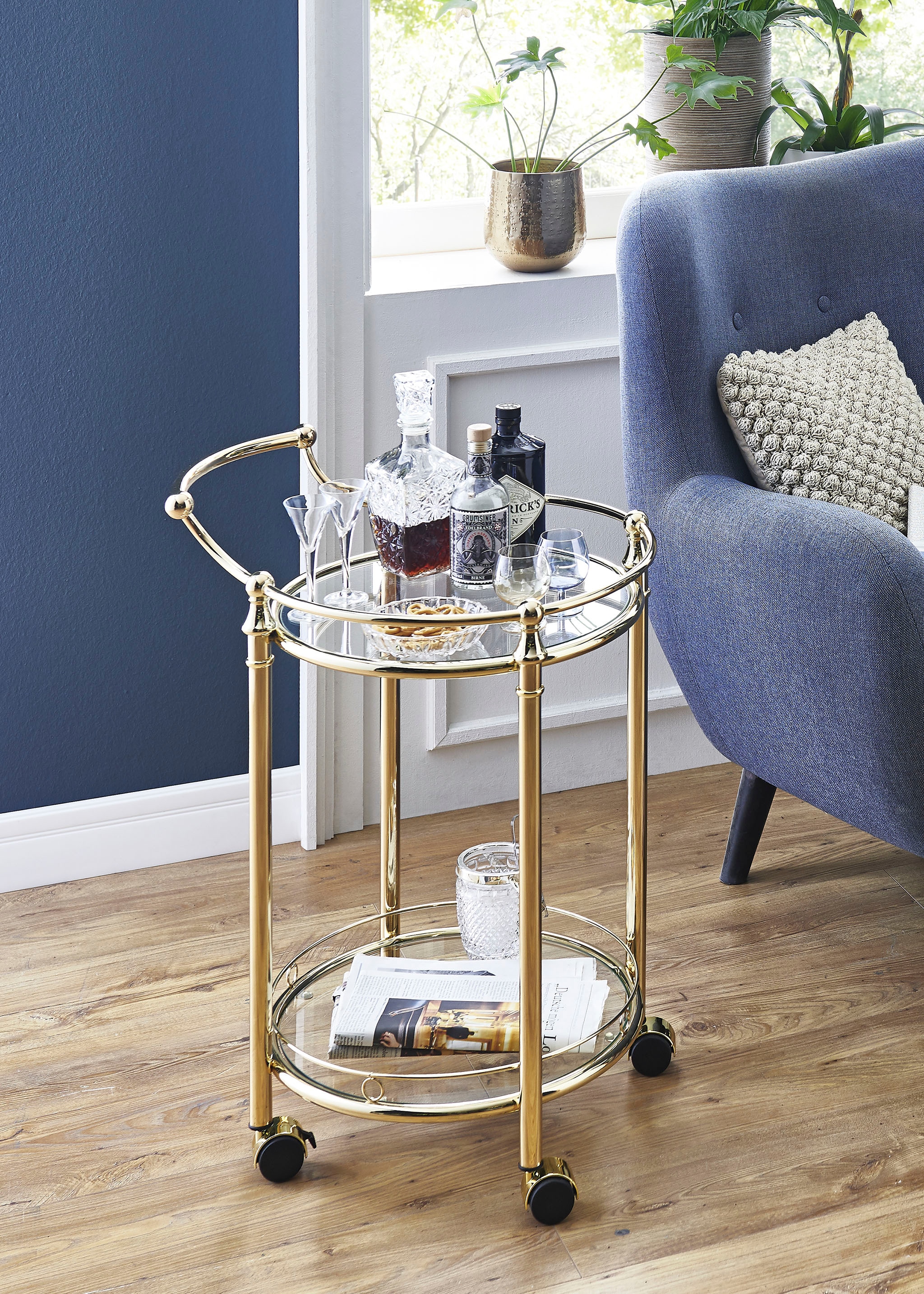 HAKU Servierwagen »Dinett, Kaffeetisch, Küchenwagen, Serviertisch, Teewagen, Trolley« 1 Stk. tlg. rund - aus Metall Gold - Ø/H /79 cm