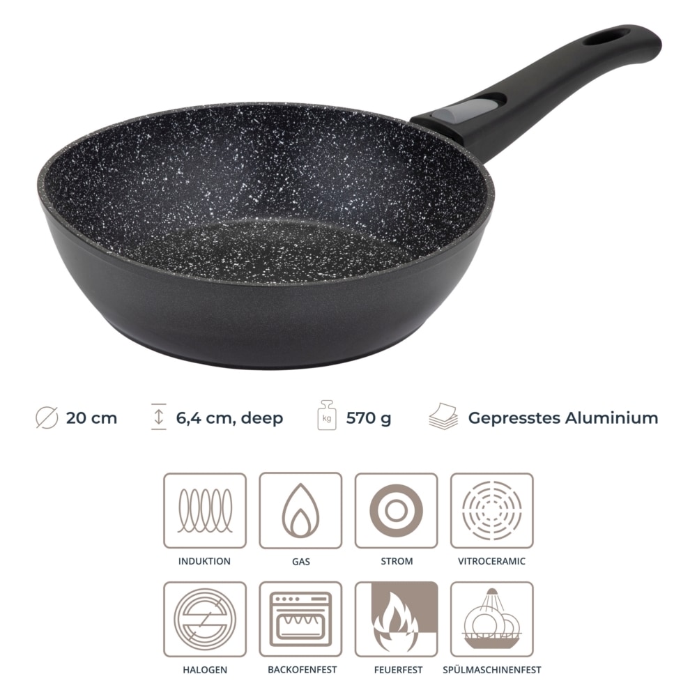 RESTO Kitchenware Bratpfanne »Aries, tiefe Wokpfanne mit vierschichtiger Marmor-Antihaftbeschichtung« Aluminium 1 Stk. tlg. mit einem abnehmbaren Griff - backofenfest, spülmaschinenfest