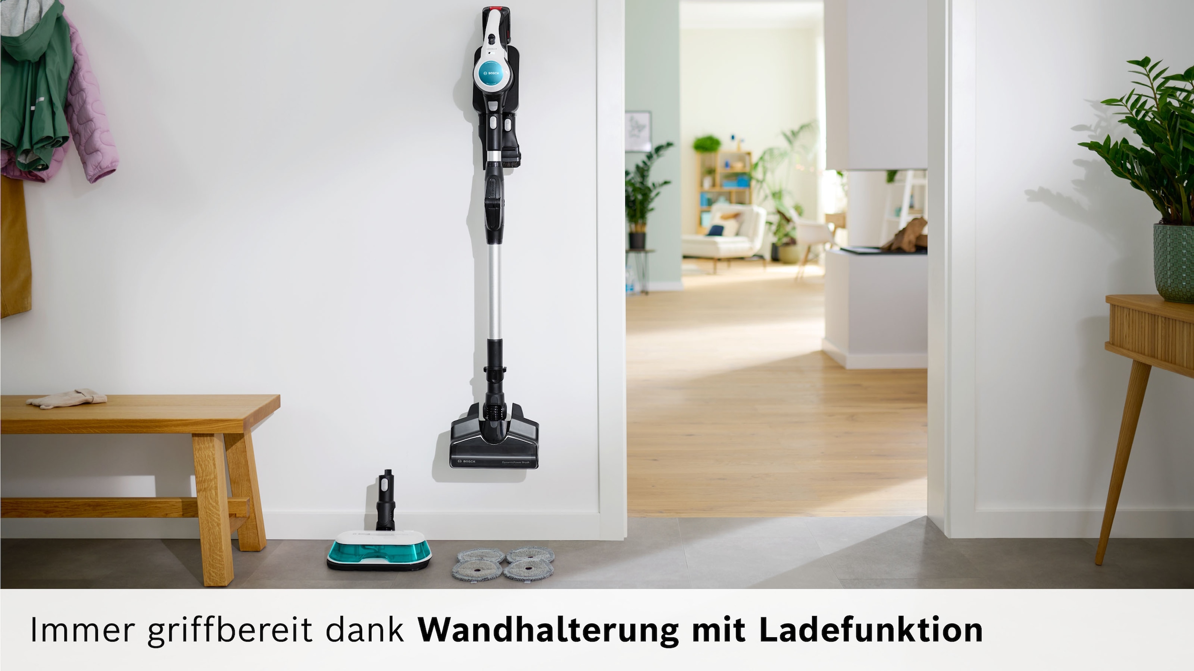 BOSCH Akku-Stielstaubsauger »Unlimited 7 ProHygienic Aqua BKS71HYG4, 2in1 Saugen & Wischen« Knickrohr, Hygiene-Filter, 10 J. Motorgarantie, Mini-Turbo-Düse, weiß