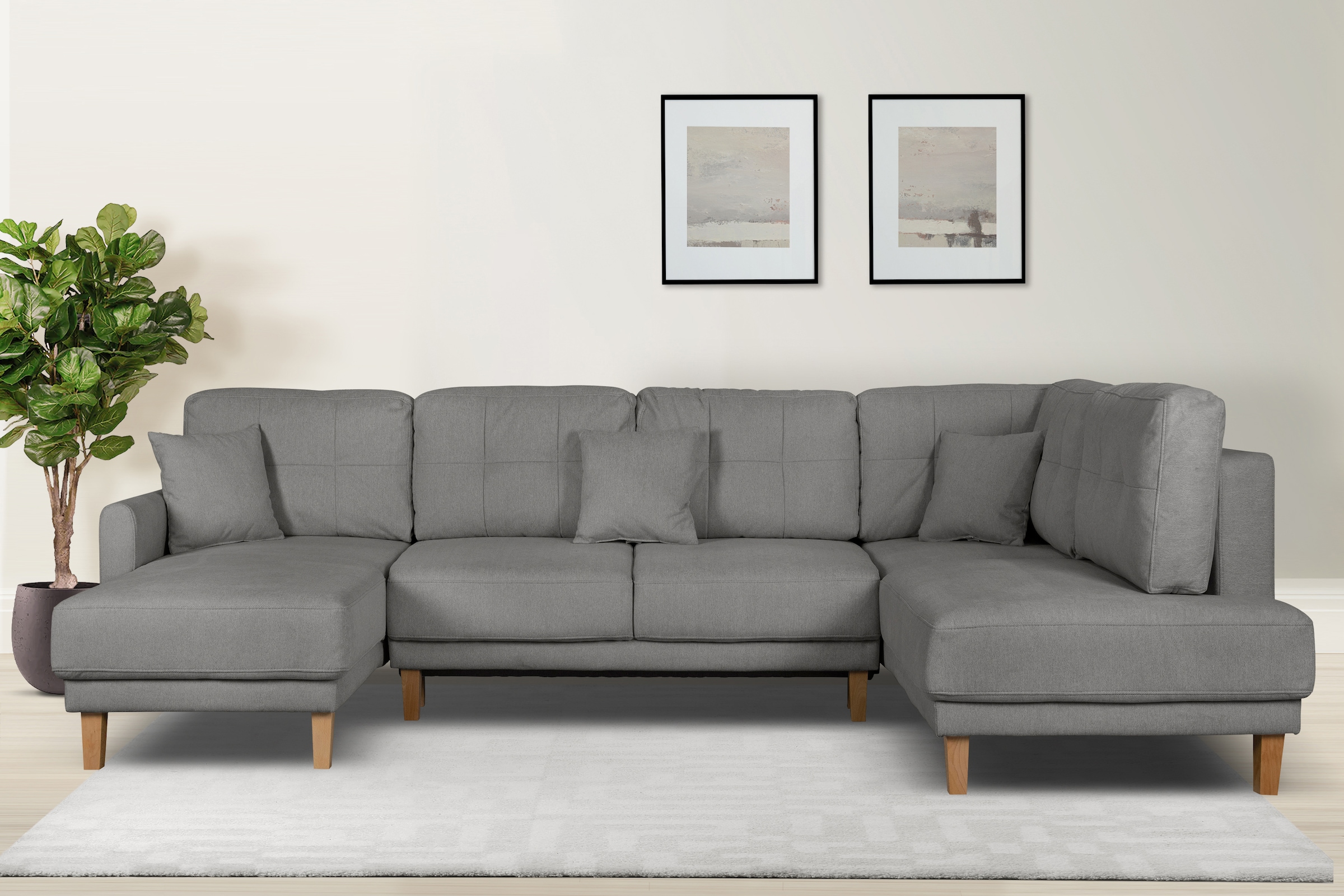 OTTO home Wohnlandschaft "TRIPLO U-Form wahlweise mit Schlaffunktion, B/T/H: 310/192/90 cm" Schlafsofa, auch mit Bettkasten, Steppung im Rückenkissen