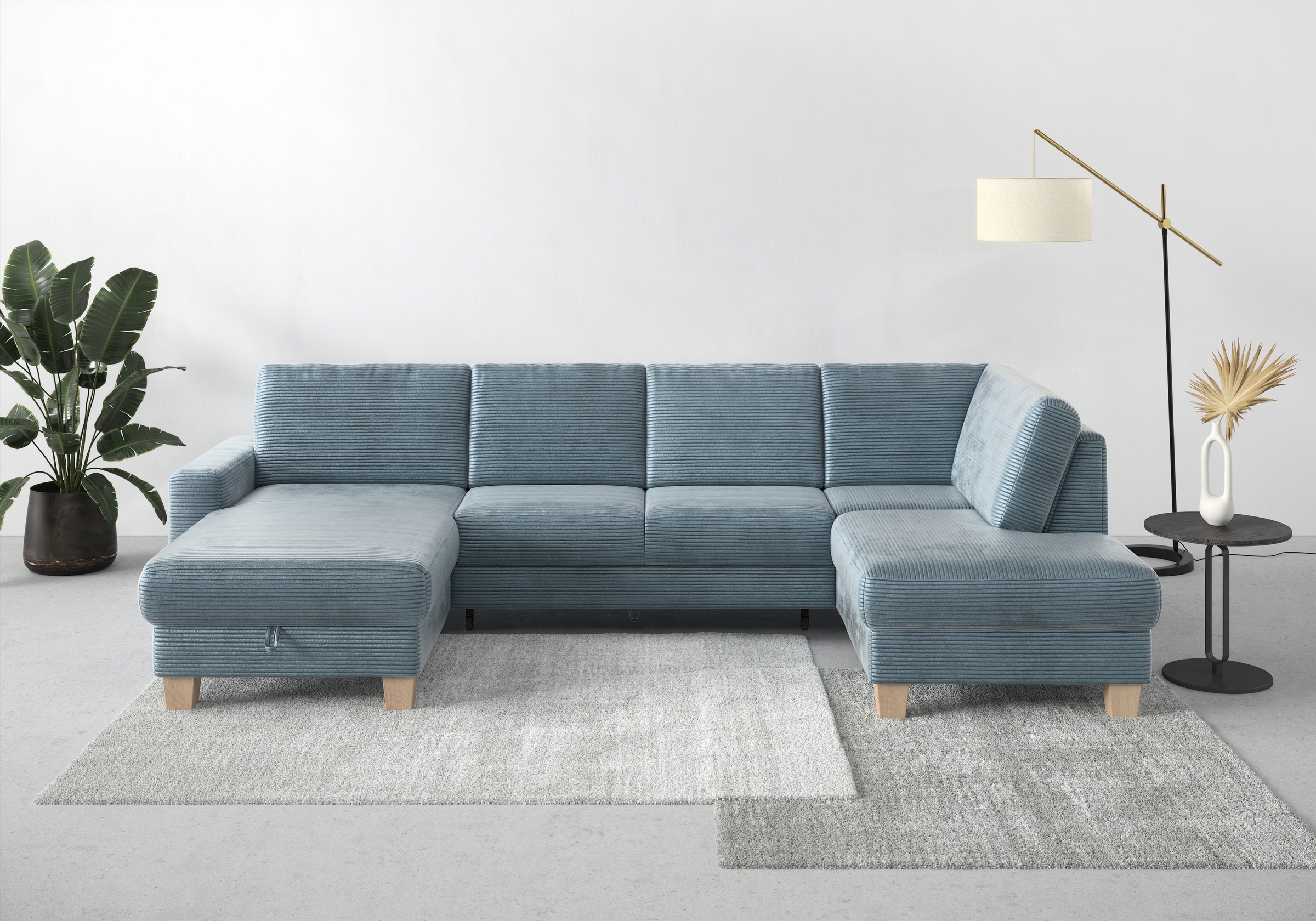 Home affaire Wohnlandschaft »Summer U-Form«, mit oder ohne Bettfunktion und Bettkasten, Cord-Bezug