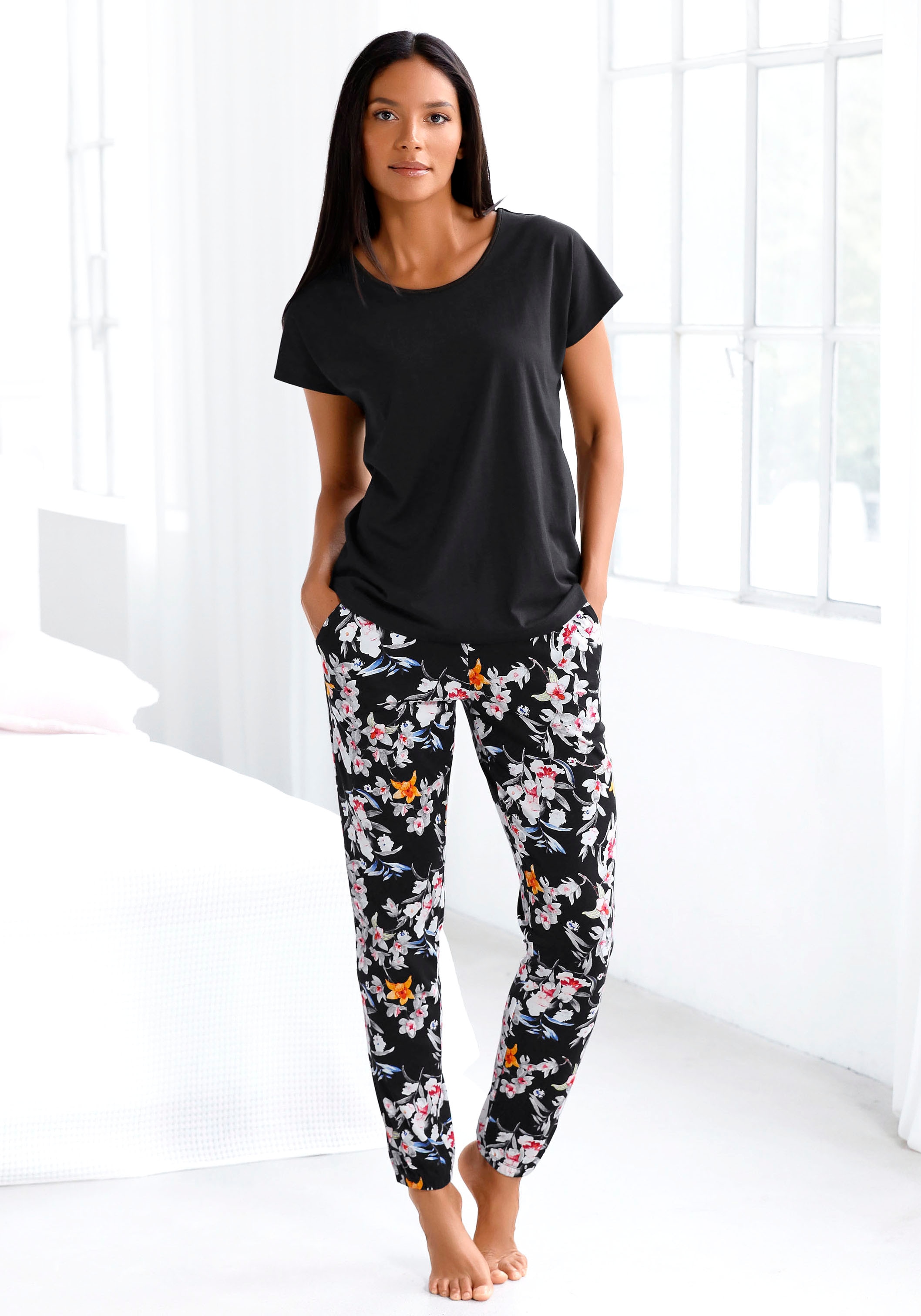s.Oliver Pyjama, 2 mit Blumenmuster günstig online kaufen