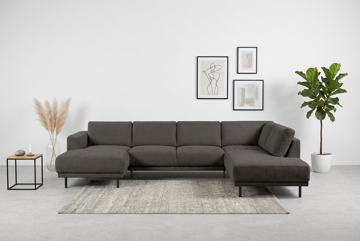 OTTO home Wohnlandschaft »Sveeva, U-Form, XXL, B.310 cm, schwarze Metallfüße« langlebiger Strukturstoff, mit Wellenunterfederung, viele Farben