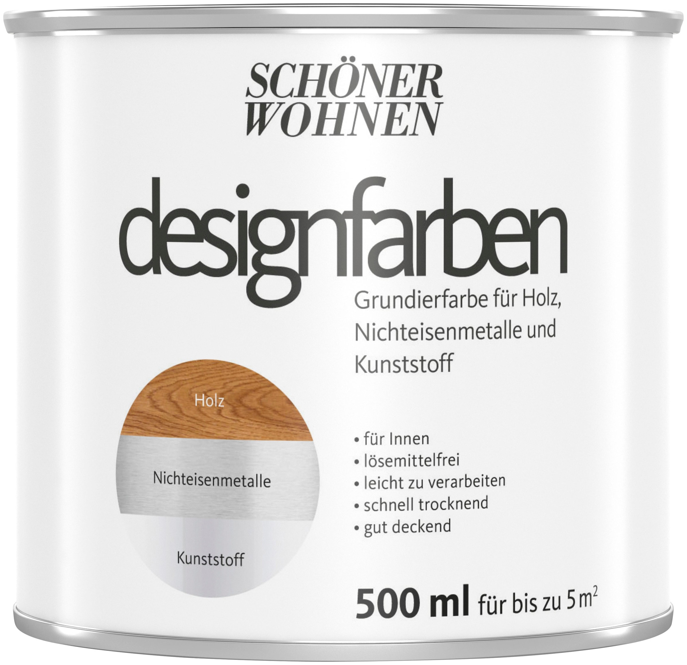 SCHÖNER WOHNEN FARBE Grundierfarbe »designfarben«, 500 ml, weiß, für SW Designfarbe - Holz, Kunststoff, Nichteisenmetalle