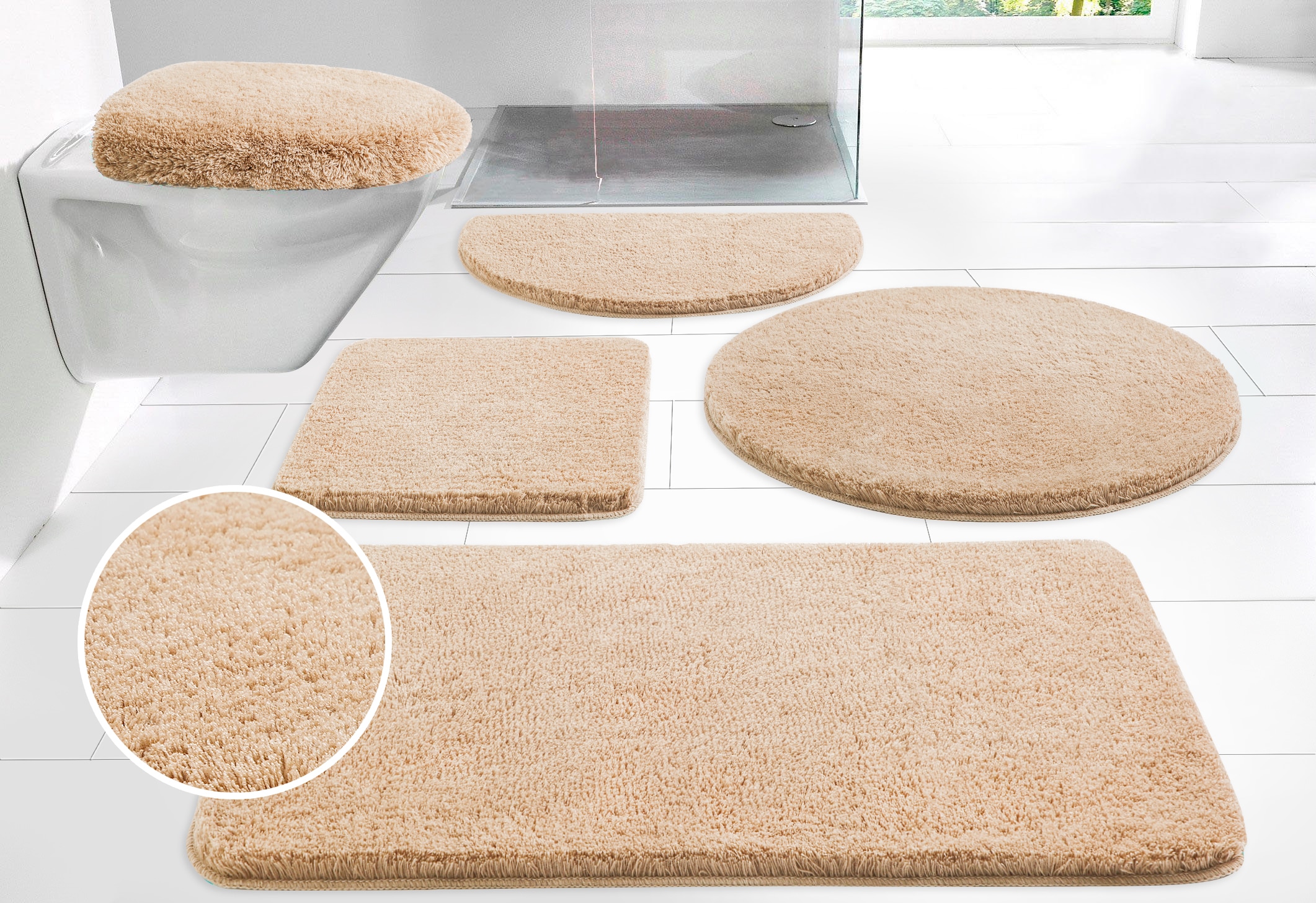 OTTO home Badematte "Merida, Badvorleger, Badezimmer Teppich" Höhe 32 mm rutschhemmend beschichtet fußbodenheizungsgeeignet schnell trocknend strapazierfähig Badteppich, Uni Farben, rechteckig, rund & als 2-tlg. Set erhältlich