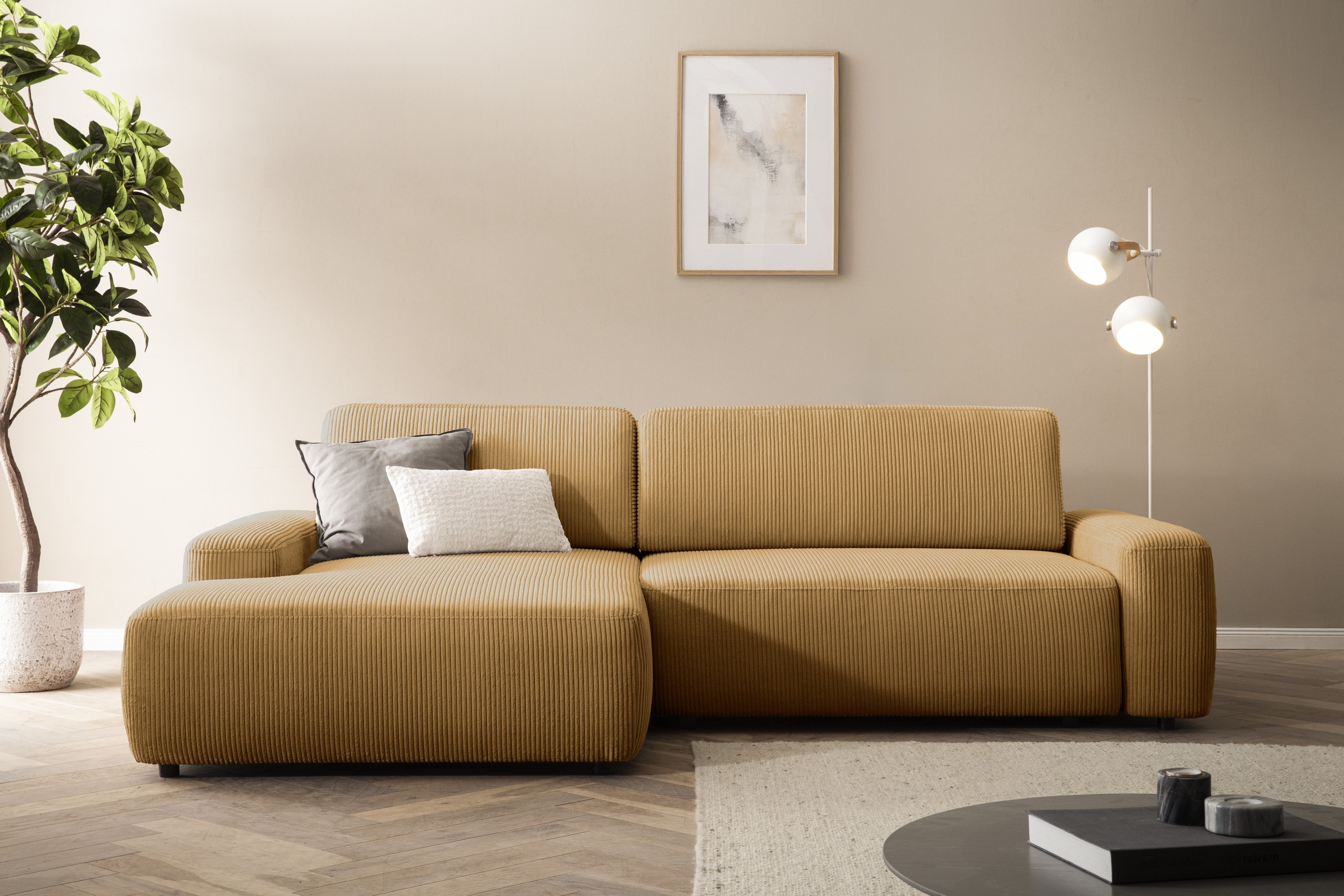 INOSIGN Ecksofa »TORGE (264cm), Schlafsofa in Cord, Samtvelours o Struktur fein, L-Form«, Schlaffunktion, Bettkasten, Liegefläche: 125/210 cm