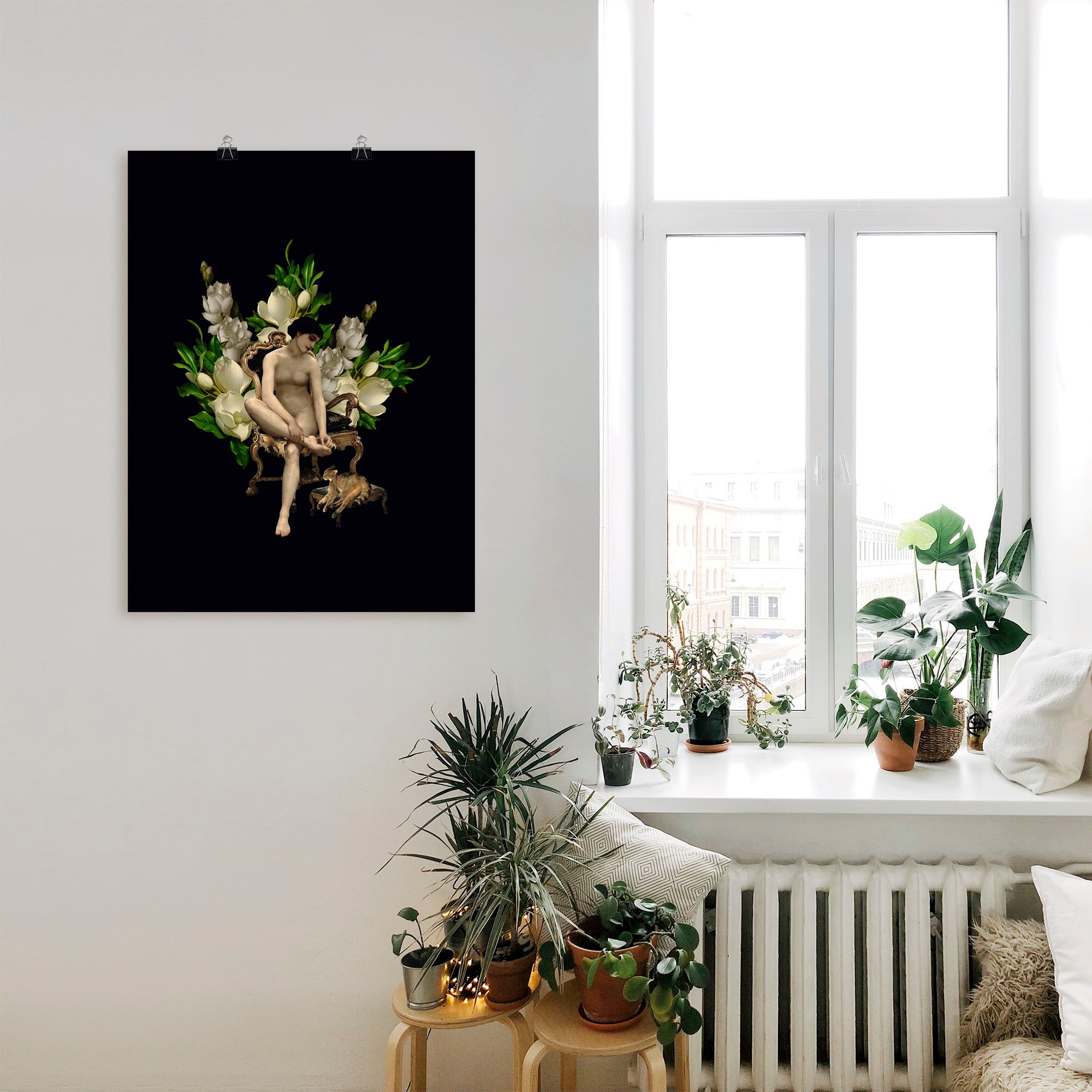 Artland Poster »Venus mit Katze und Magnolien«, Gottes Bilder, (1 St.), als Alubild, Leinwandbild, Wandaufkleber oder Poster in versch. Größen