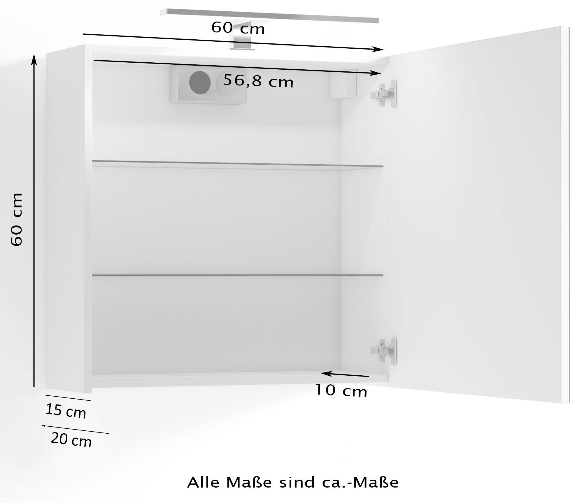 60 kaufen LED Spiegelschrank und byLIVING Beleuchtung BAUR mit cm, | Breite Schalter-/Steckdosenbox 1-türig, »Spree«,