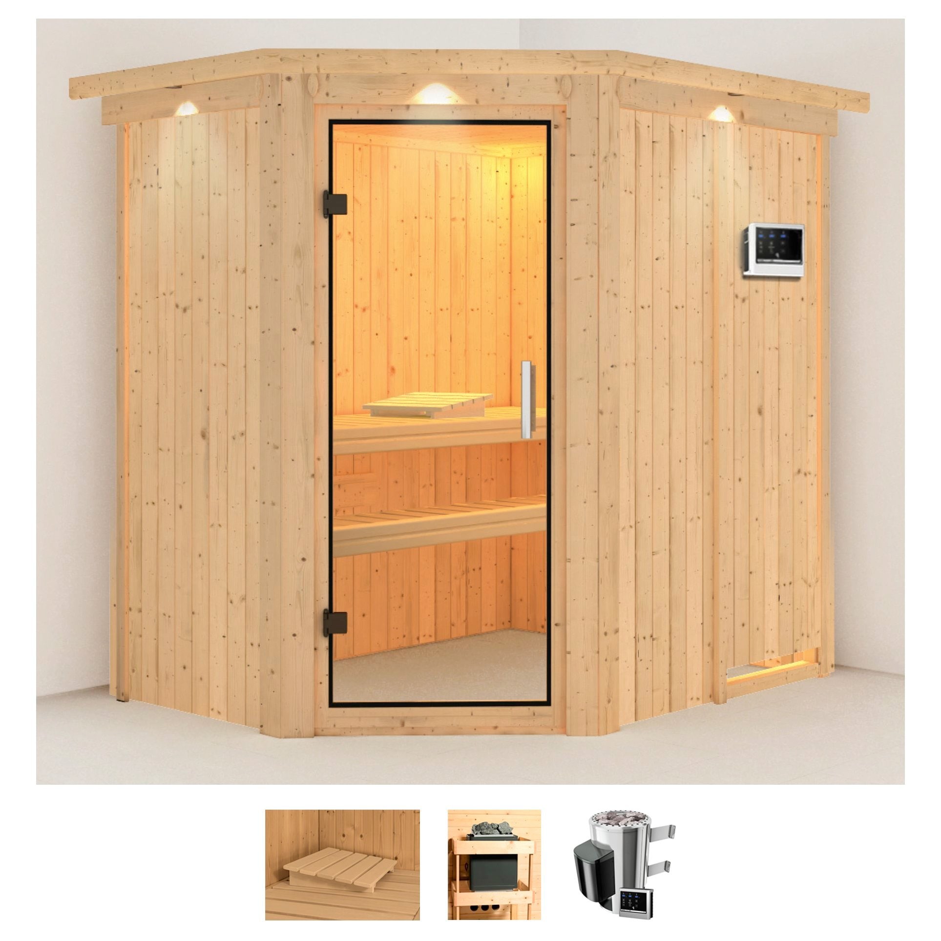 Karibu Sauna »Swantje«, 3,6-kW-Plug & Play Ofen mit externer Steuerung