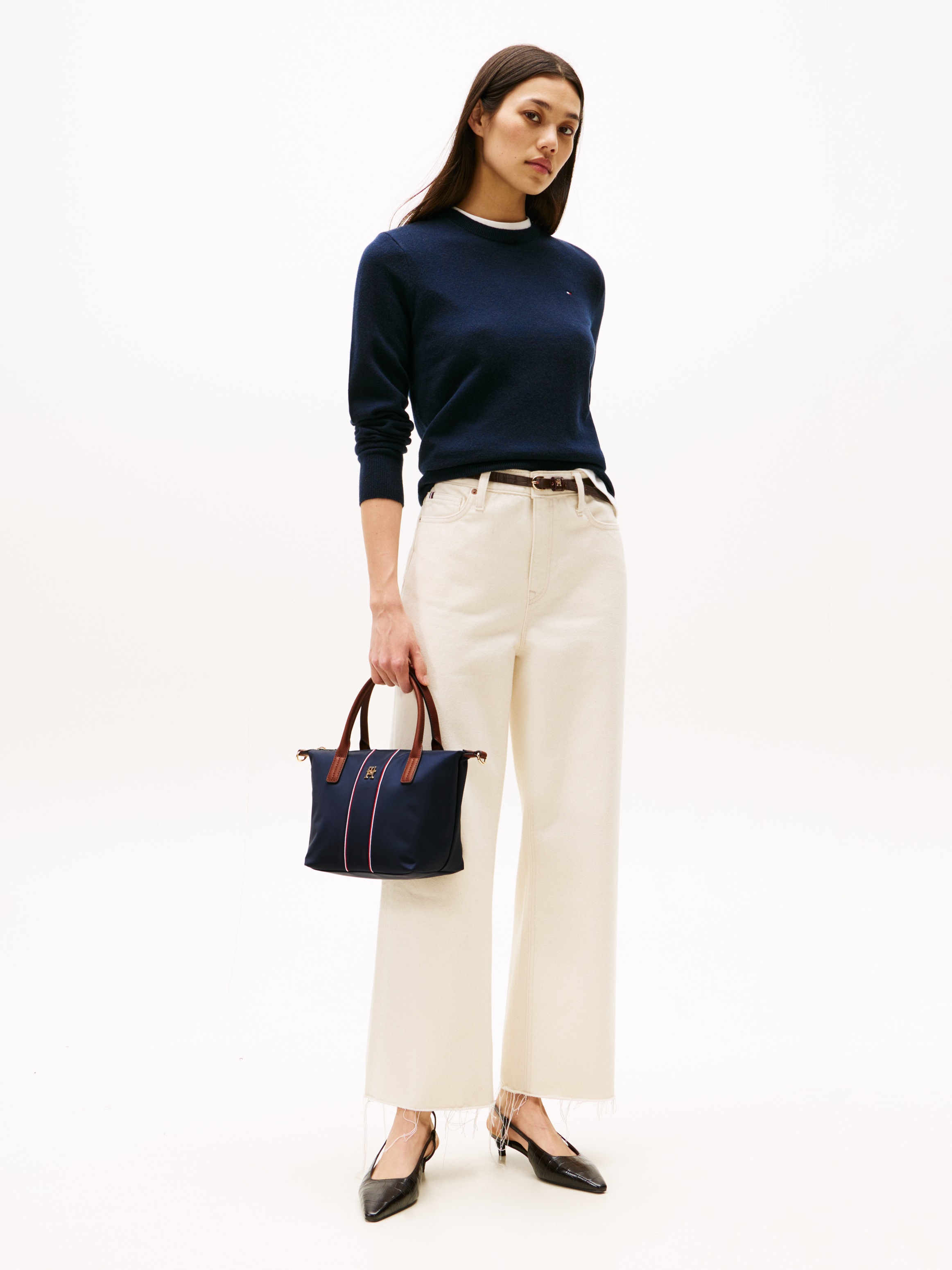Tommy Hilfiger Tragetasche »POPETTE MINI TOTE CORP« Damen Umhängetasche, Handtasche, Schultertasche mit farbigen Streifen