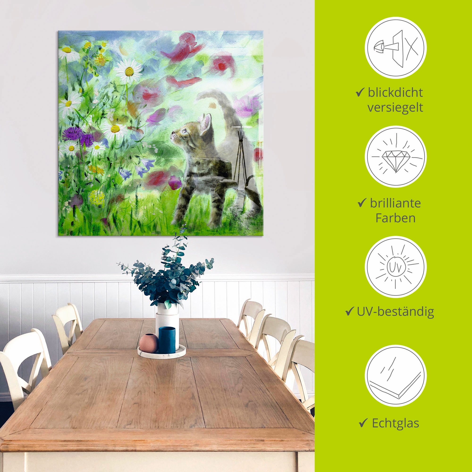 Artland Glasbild »Sommerwiese mit Kätzchen«, Haustiere, (1 St.), in verschiedenen Größen
