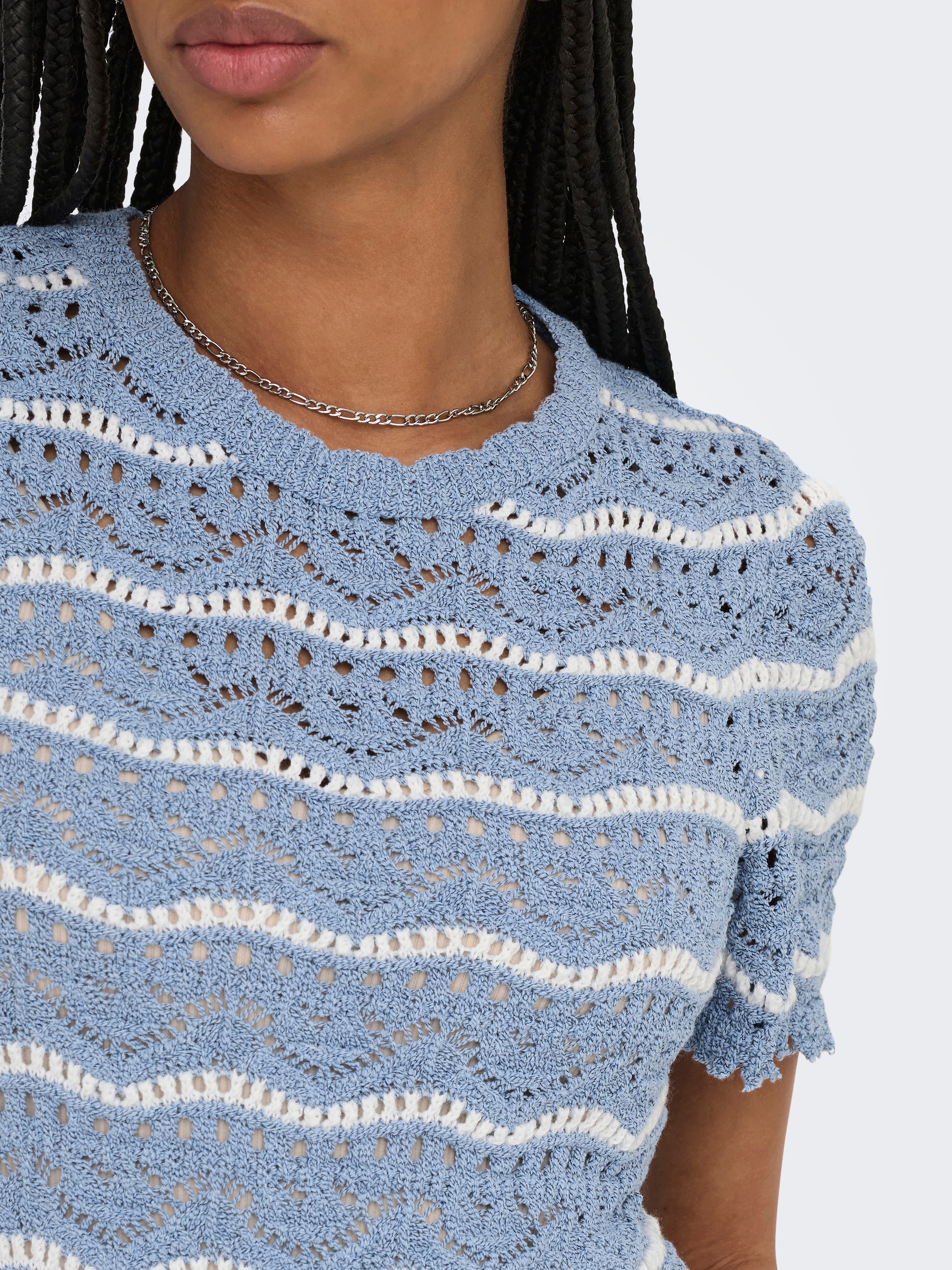 Thumbnail - ONLY Kurzarmpullover "ONLANNASOFIA LIFE SS STRIPE O-NECK KNT"