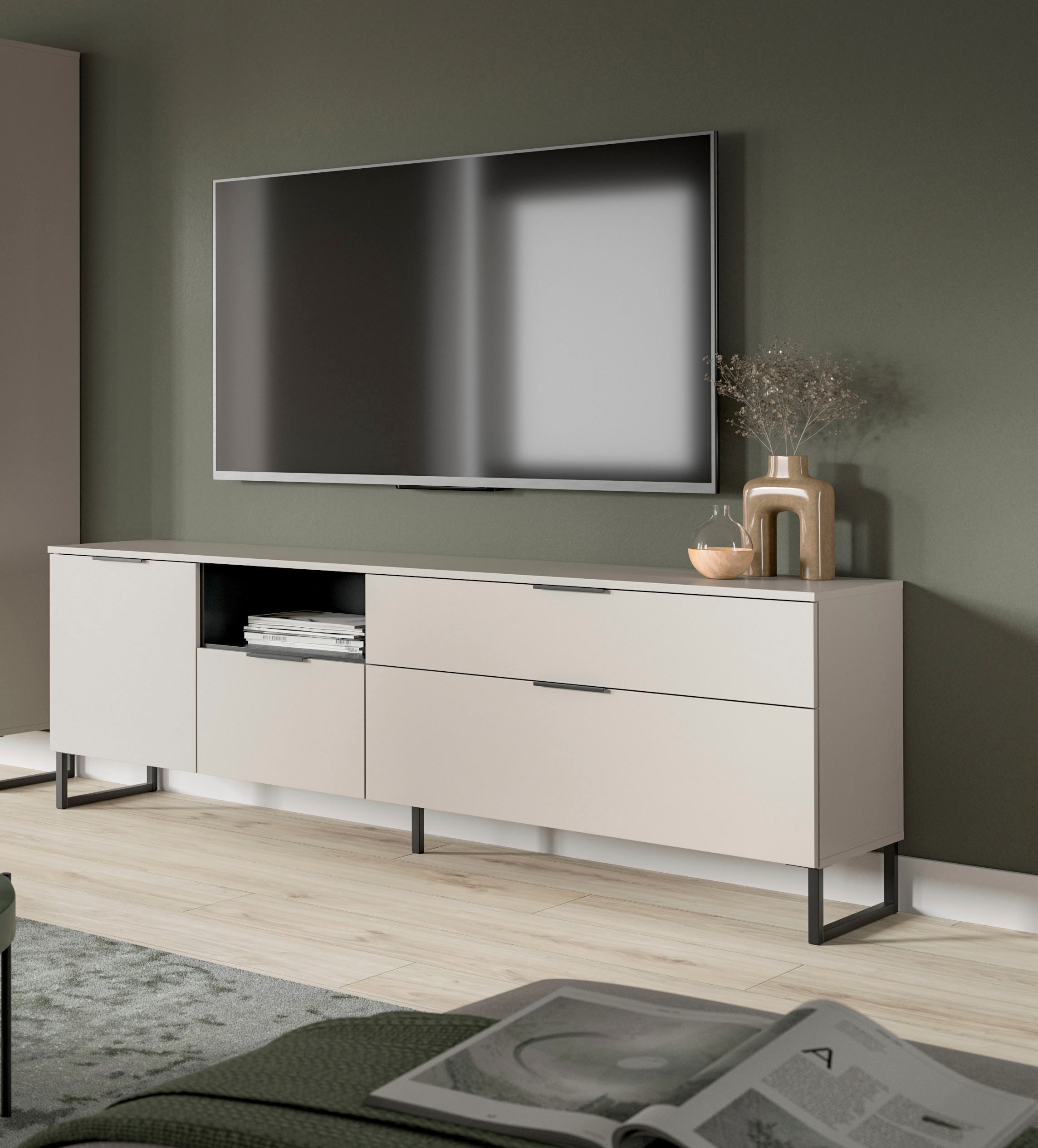 INOSIGN Lowboard »Adio, TV Lowboard, 185 cm Breite«, (1 St.), Adio, TV Lowboard, Kashmir NB, 2 Klappen, 1 Schublade, 1 Tür