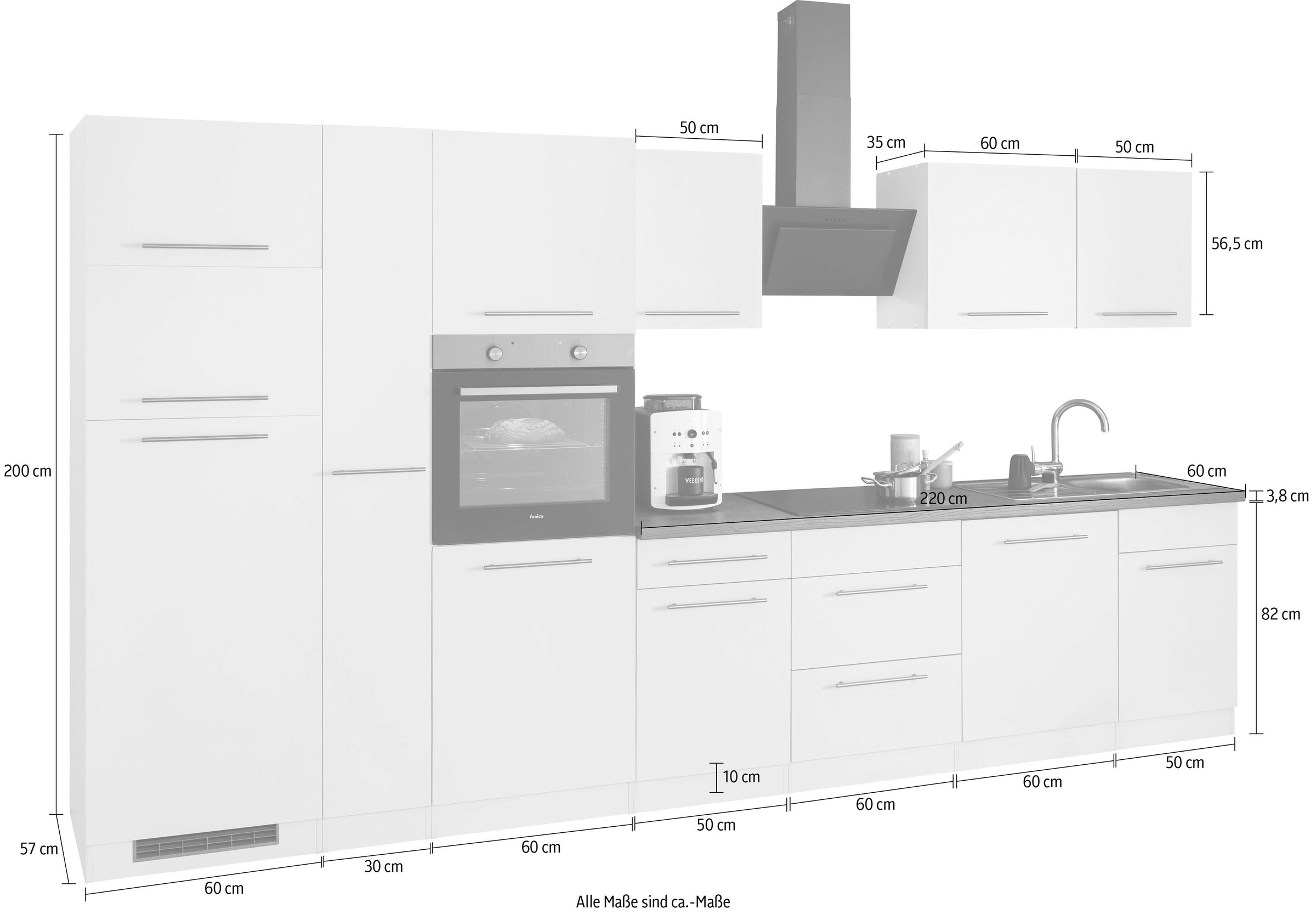 wiho Küchen Küchenzeile »Unna«, mit E-Geräten, Breite 370 cm