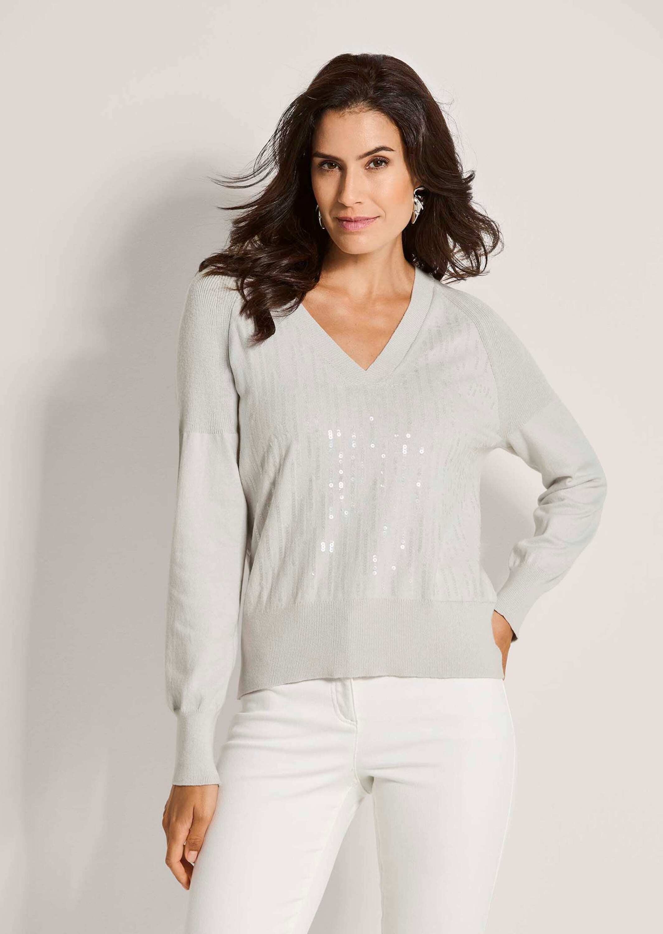 Thumbnail - MADELEINE Longpullover "Feinstrickpullover Baumwollpullover mit Pailletten" Pailletten im Vorderteil