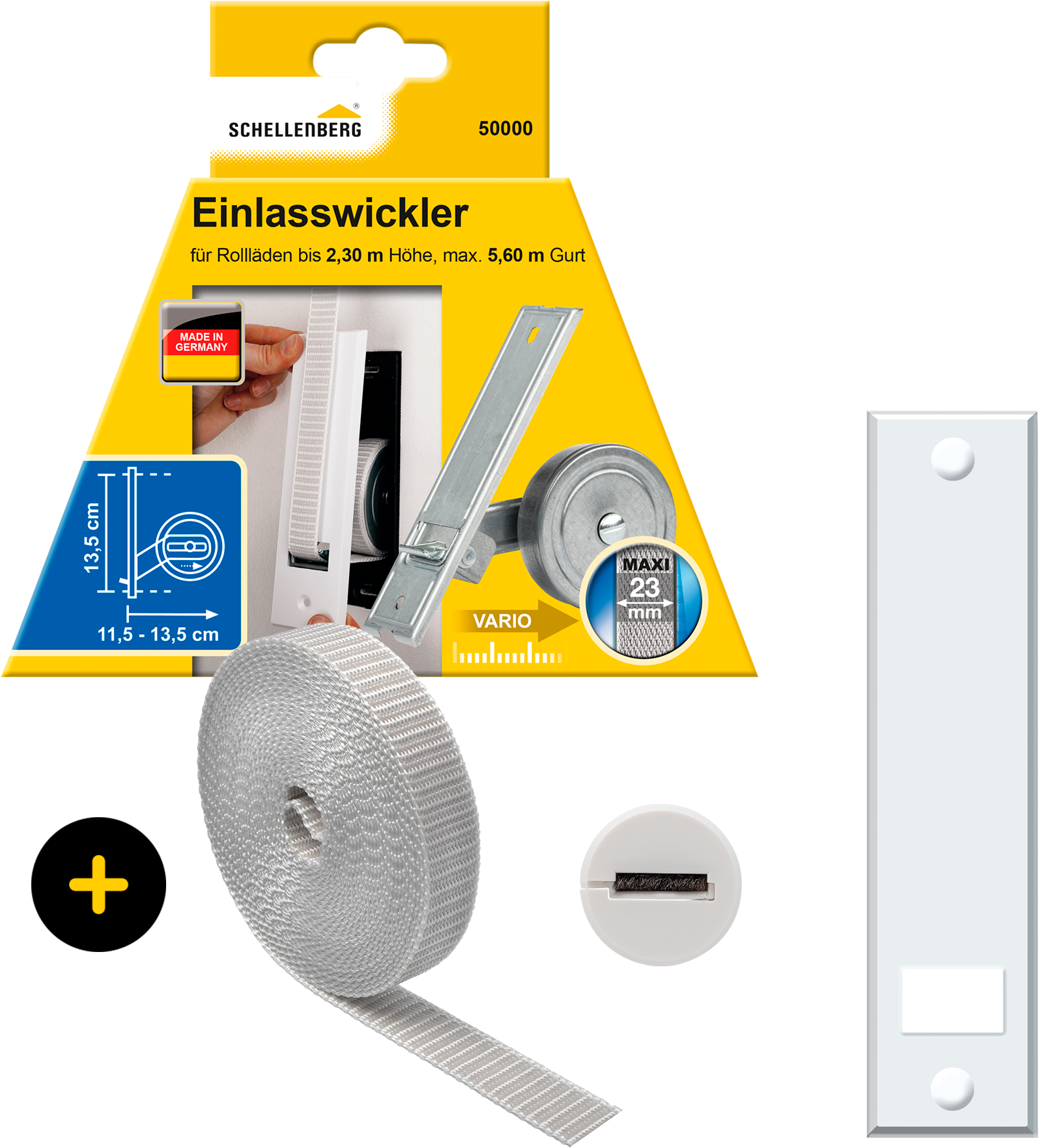 SCHELLENBERG Einlass-Gurtwickler "inkl. Abdeckplatte, Gurtführung, Rollladengurt grau oder weiß", 1 Stk., grau, Gurtwickler, Unterputz Gurtwickler