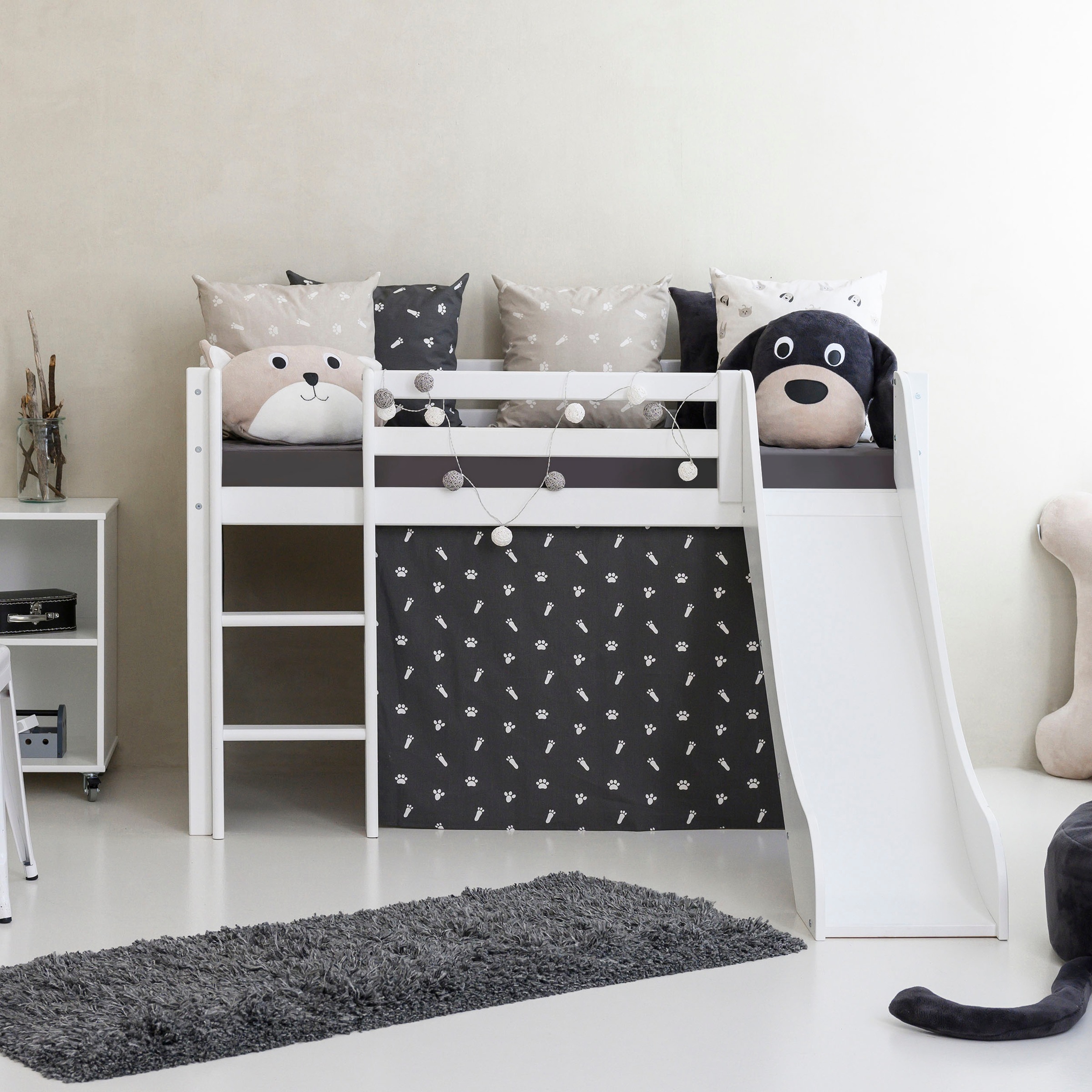 Hoppekids Hochbett »Pets«, mit Rutsche, Vorhang und wahlweise Matratze