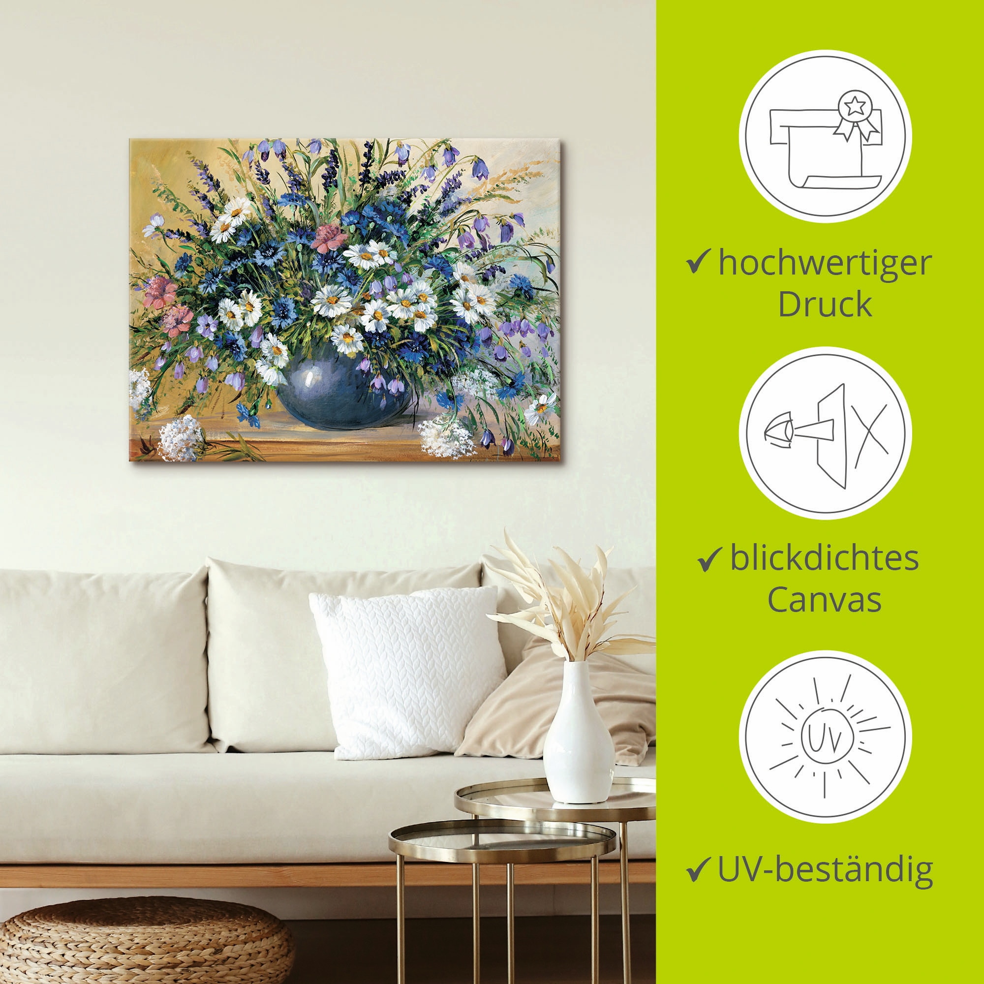 Artland Wandbild »Vase mit Kornblumen«, Blumen, (1 St.), als Leinwandbild, Poster, Wandaufkleber in verschied. Größen