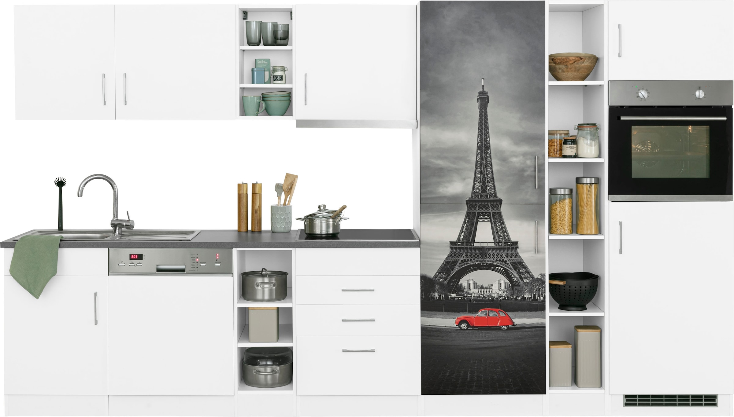 HELD MÖBEL Küchenzeile »Paris«, mit E-Geräten, wahlweise mit Breite bestellen cm, BAUR Induktionskochfeld 350 