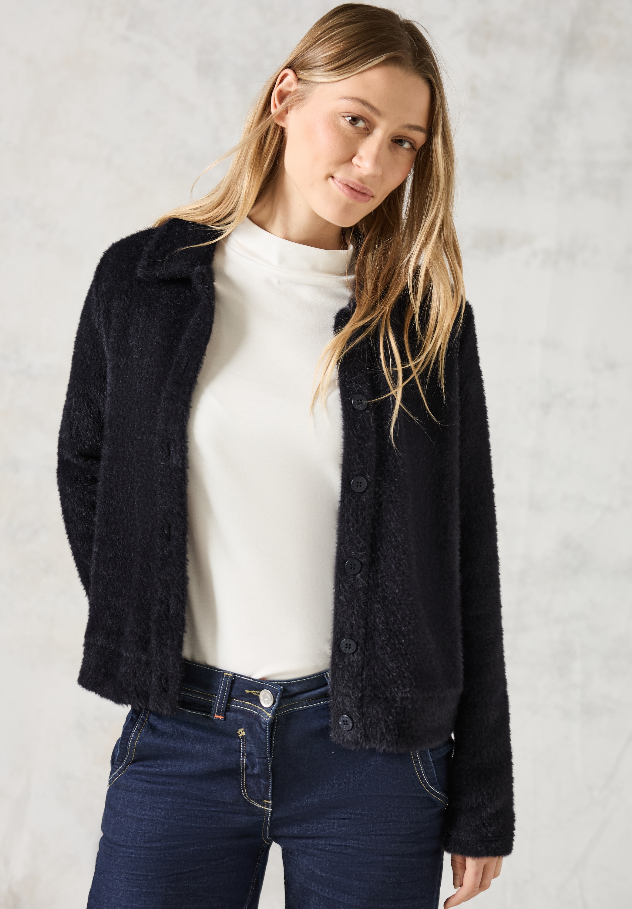 Cardigan, aus softem Materialmix