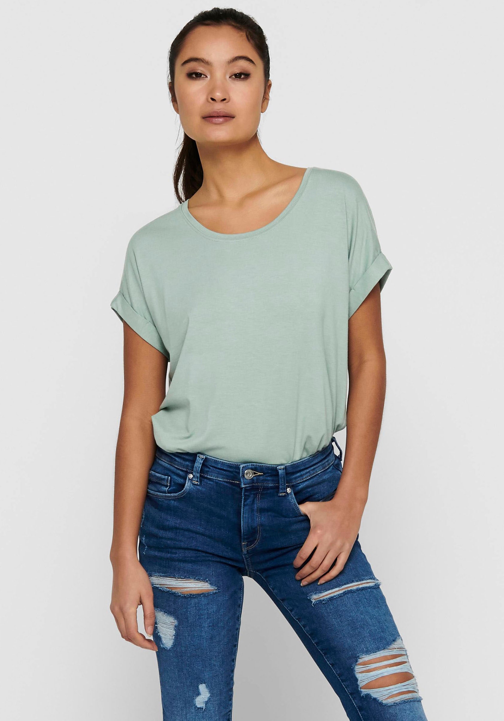 T-Shirt »ONLMOSTER S/S O-NECK TOP NOOS JRS«, mit Aufschlag am Arm