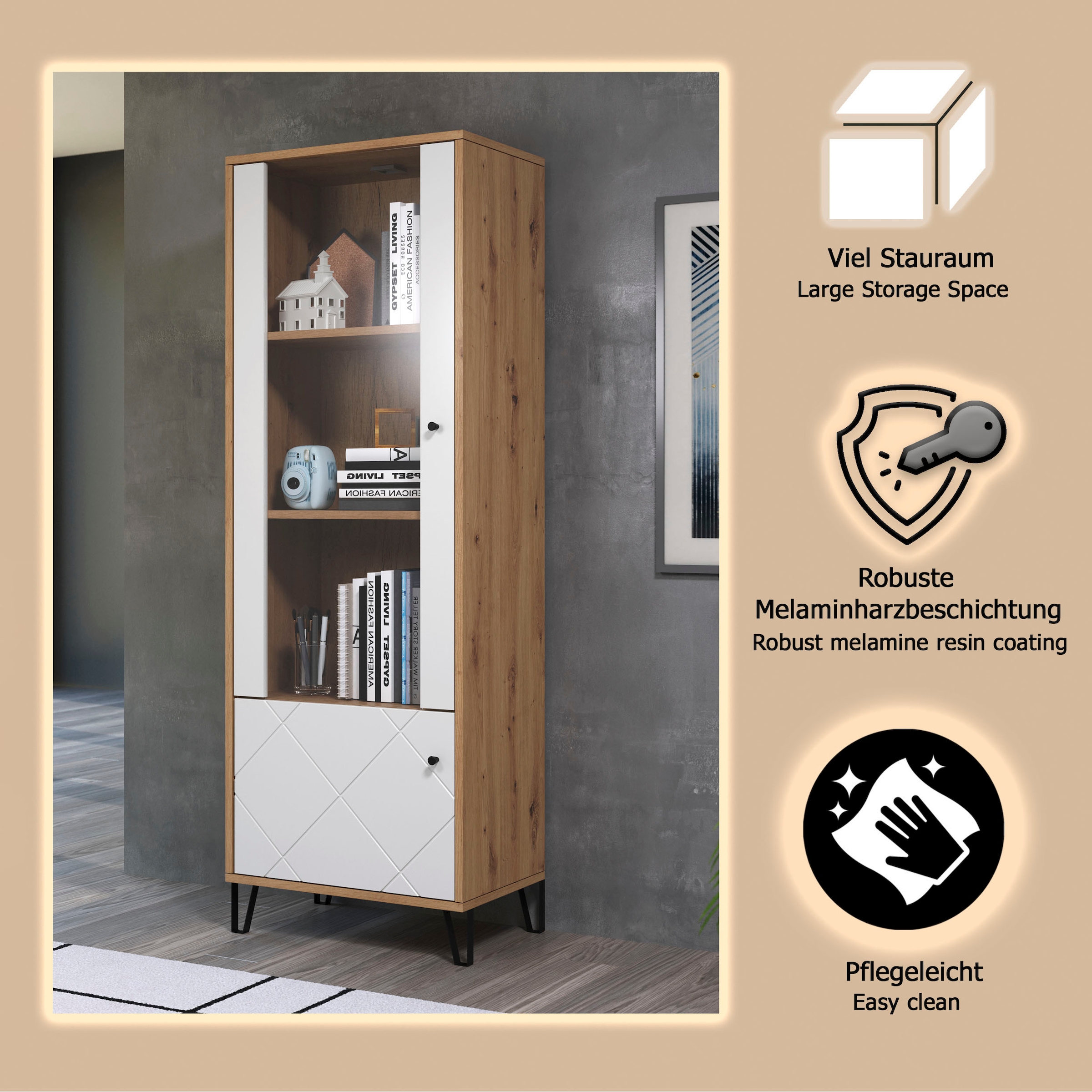 Places of Style Standvitrine »Tarragona«, Standvitrine mit 2 Türen - (B/T/H) 63/40/172 cm