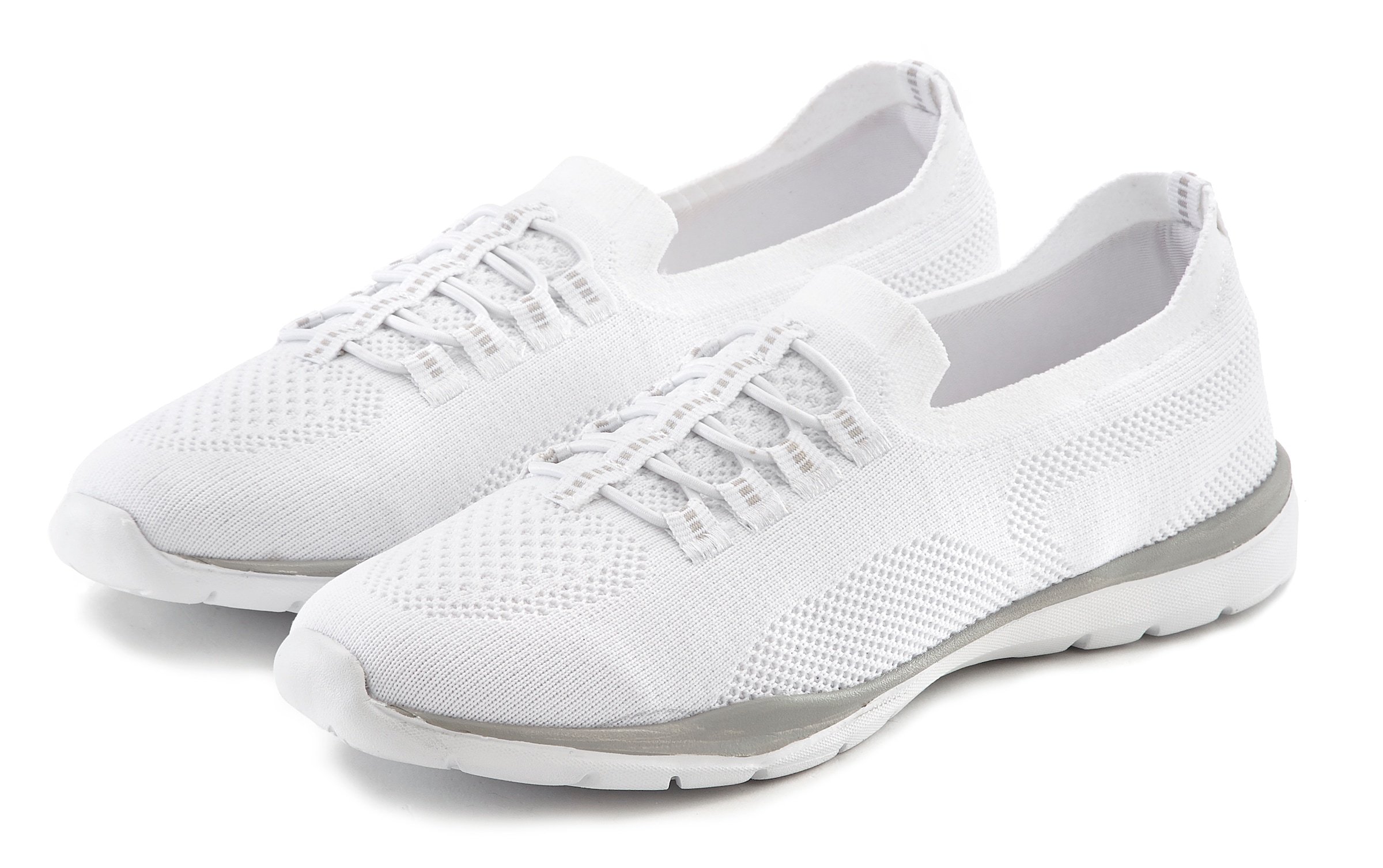 Sneaker LASCANA "Slipper, Halbschuh, Slip-On-Sneaker", Damen, Gr. 43, weiß, Obermaterial: 100% Textilmaterial. Decksohle: 100% Textilmaterial. Futter: 100% Textilmaterial. Laufsohle: 100% Synthetik, unifarben, Basic, Schuhe Sneaker, aus leichtem Textil-Ma
