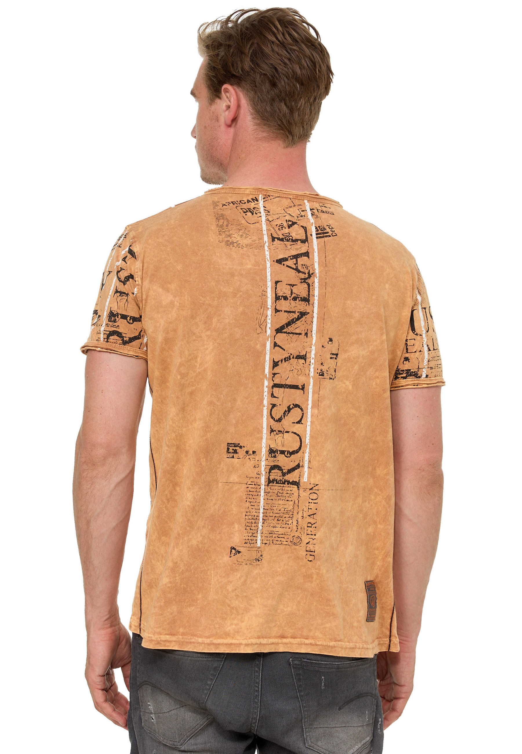 Rusty Neal T-Shirt, im Used-Look mit Allover-Print