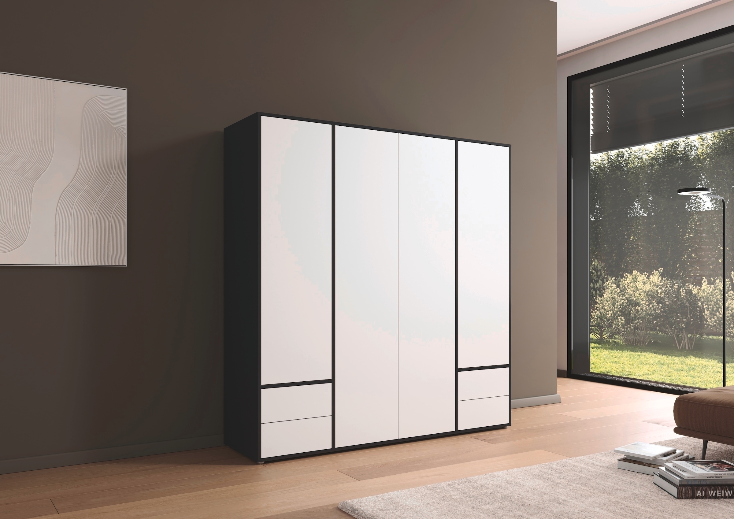 rauch Drehtürenschrank »Kleiderschrank Schrank Garderobe Wäscheschrank NABILA viel Stauraum«, (in 3 verschiedenen Ausstattungen BASIC/CLASSIC/PREMIUM), mit 2 Schubladen und Push-to-Open Funktion TOPSELLER MADE IN GERMANY