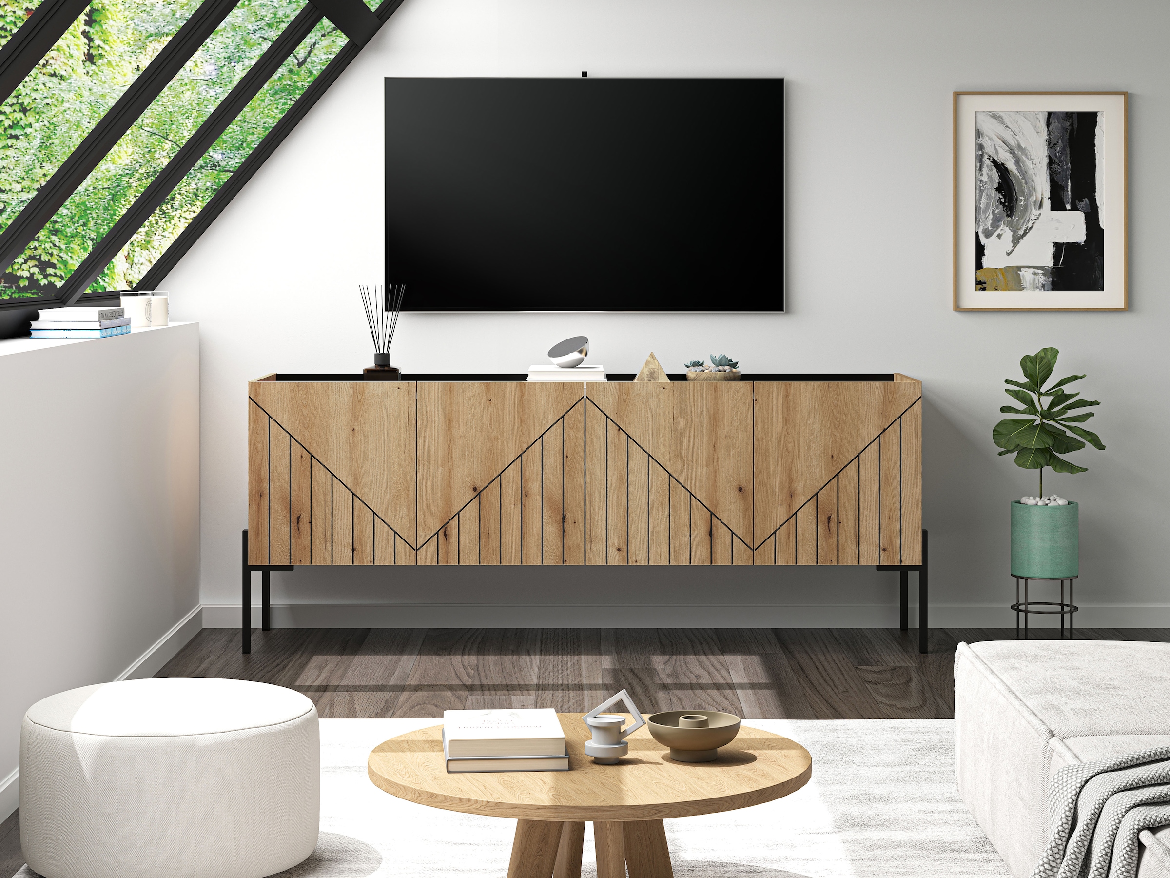 INOSIGN Lowboard »SNETT, Breite: 155cm, mit Metall-Stabfüßen, 4 Türen, 2 Einlegeböden«, TV-Lowboard, Mediaschrank, Mediaboard, TV-Schrank, Schrank, Board