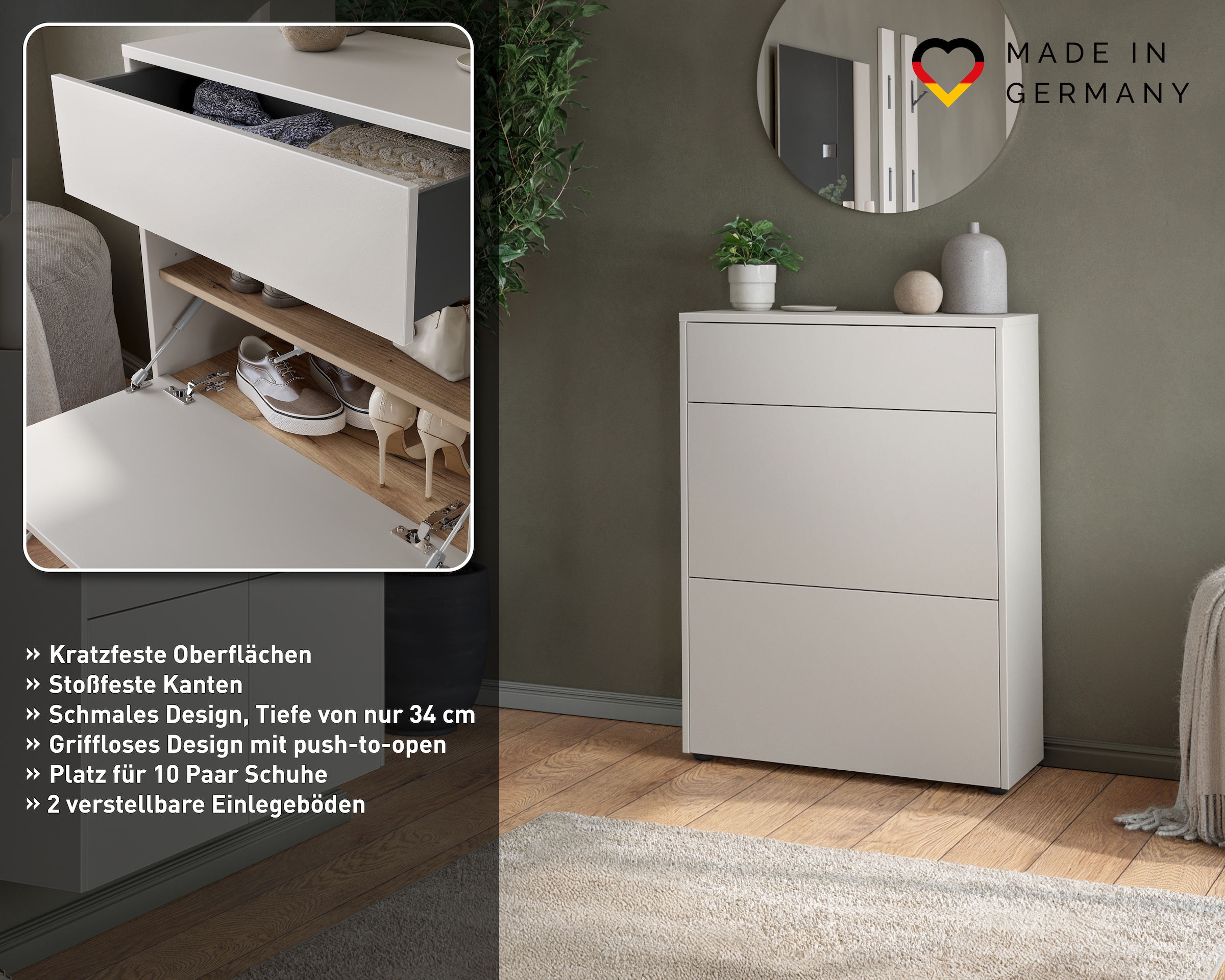 GERMANIA Schuhschrank »Binetto« 1 Stk. tlg. Garderobenschr., mit Schubl., Push-to-open, verstellb. Böden,  B: 70cm