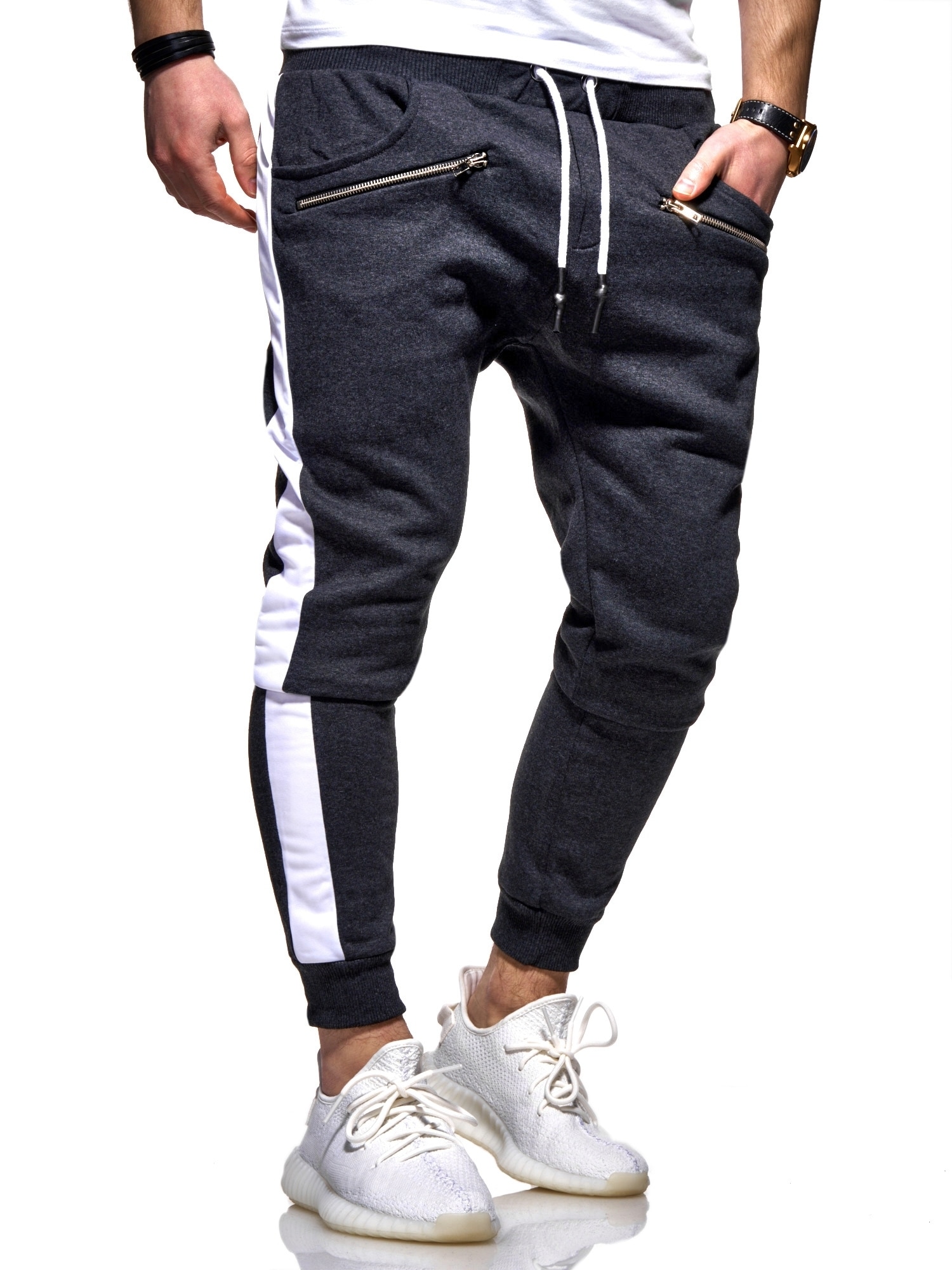 behype Sweathose "TRACK-ZIP", im Slim-Fit-Schnitt