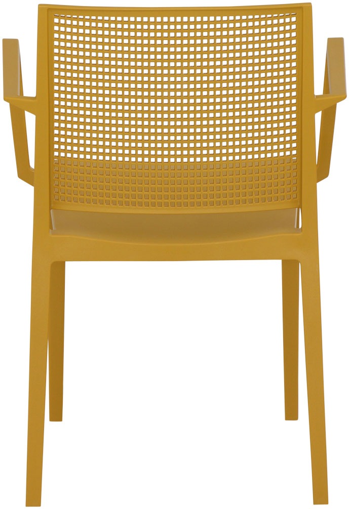Siena Garden Gartensessel »Square Sessel mustard 4er Set mit Tisch« Set, 4 Stk. tlg. 4 x Stapelsessel + Tisch Sola Ø 80 cm