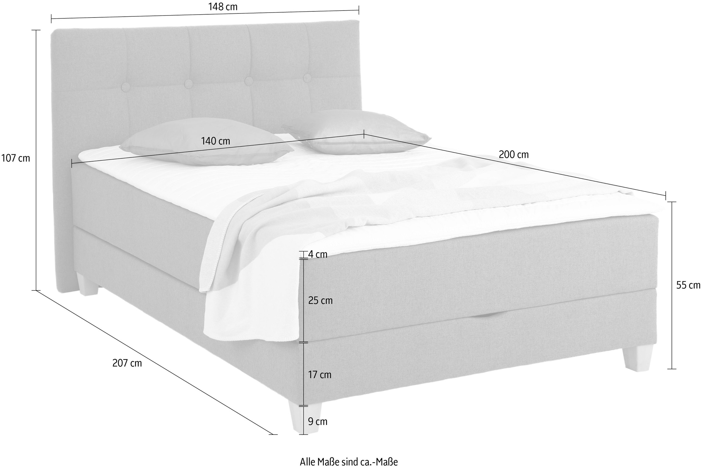 Home affaire Boxbett »Lonrai«, in Härtegrad H2 & H3 und XXL - Überlänge 220cm wählbar, inkl. Topper