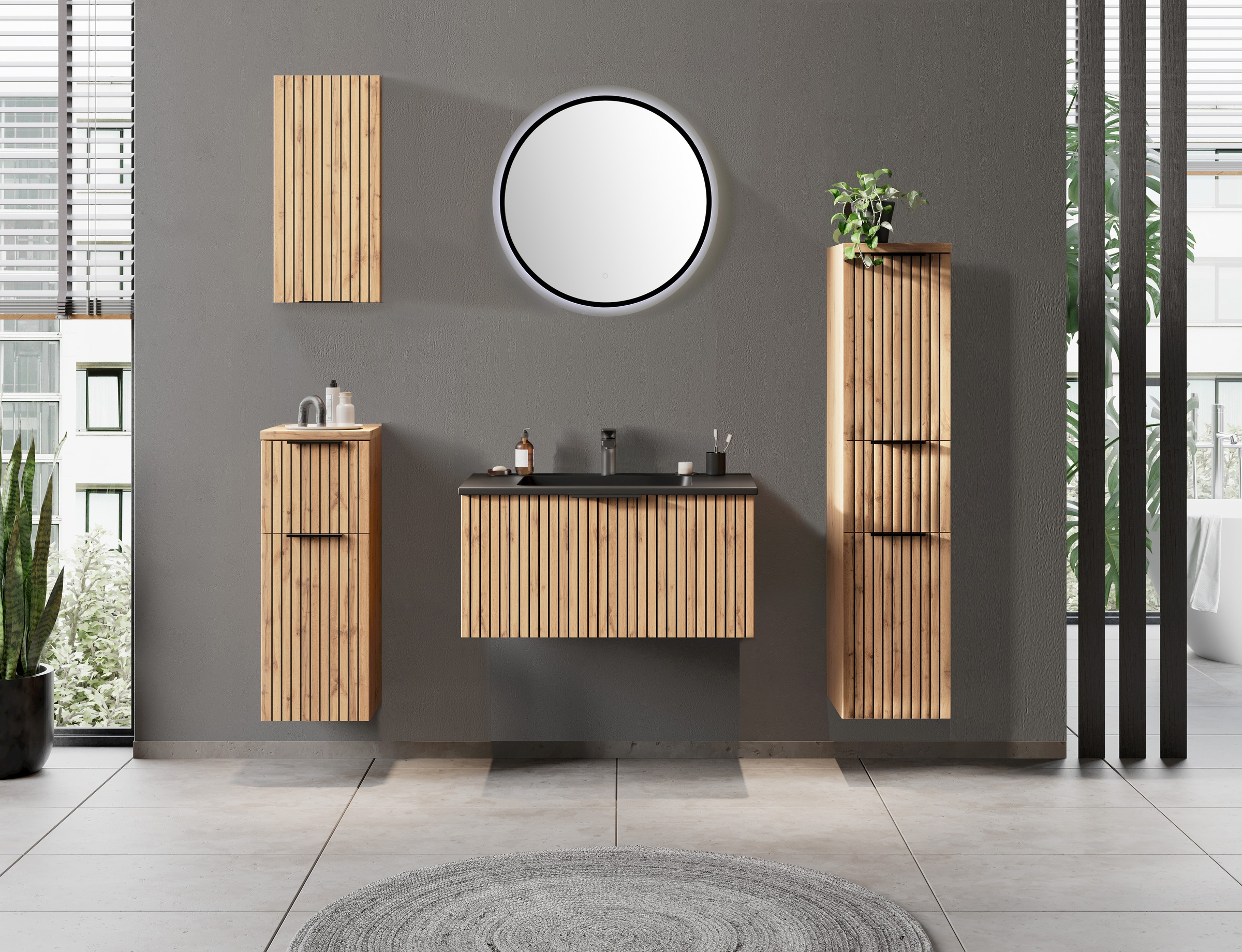 Thumbnail - welltime Badmöbel-Set "Welltime, Carlton Waschtisch-Set, 80 oder 120 cm, gestreift" 2 Stk. tlg.