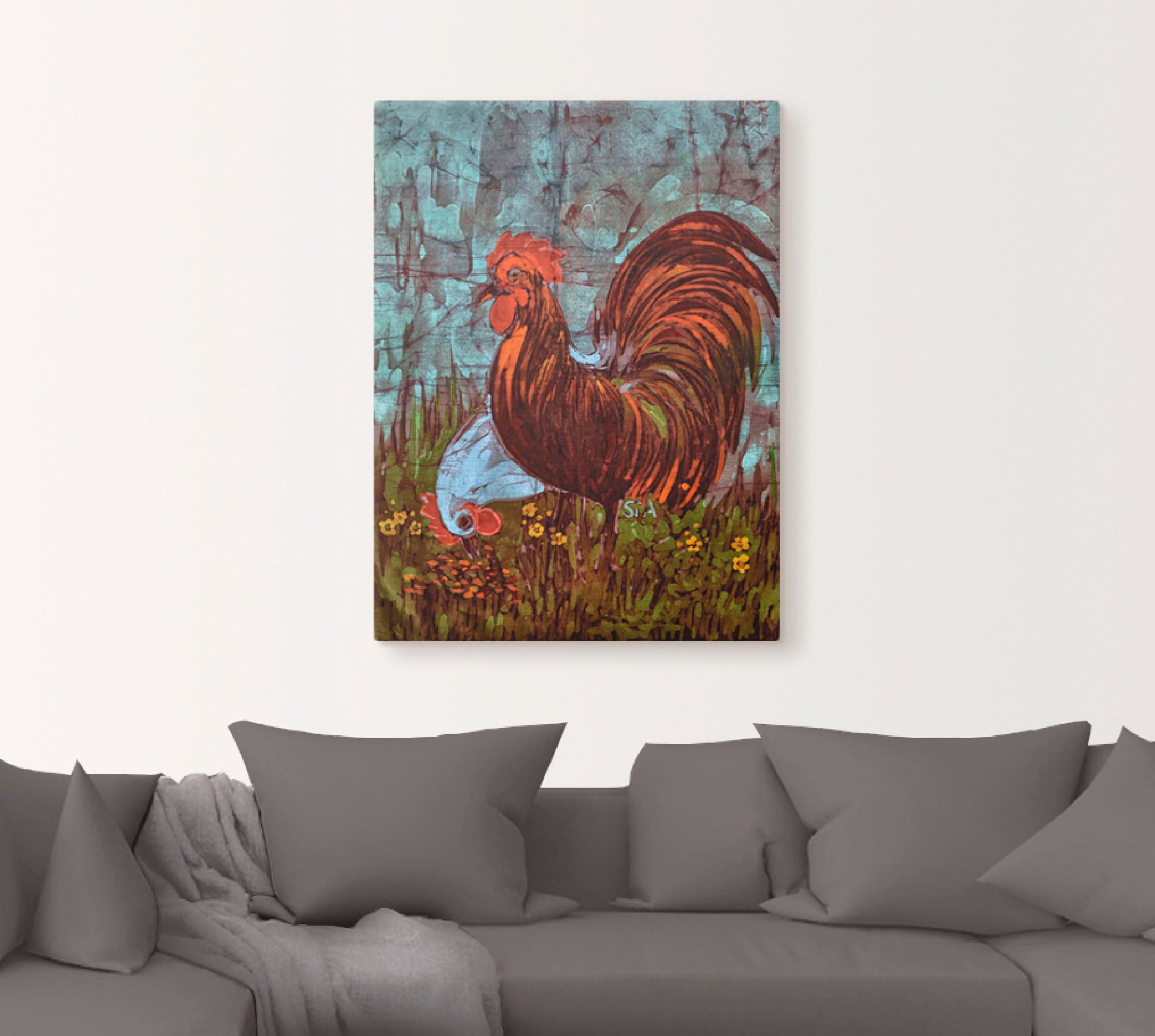 Artland Leinwandbild »Zweisam - Hahn und Henne«, Vögel, (1 St.), auf Keilrahmen gespannt