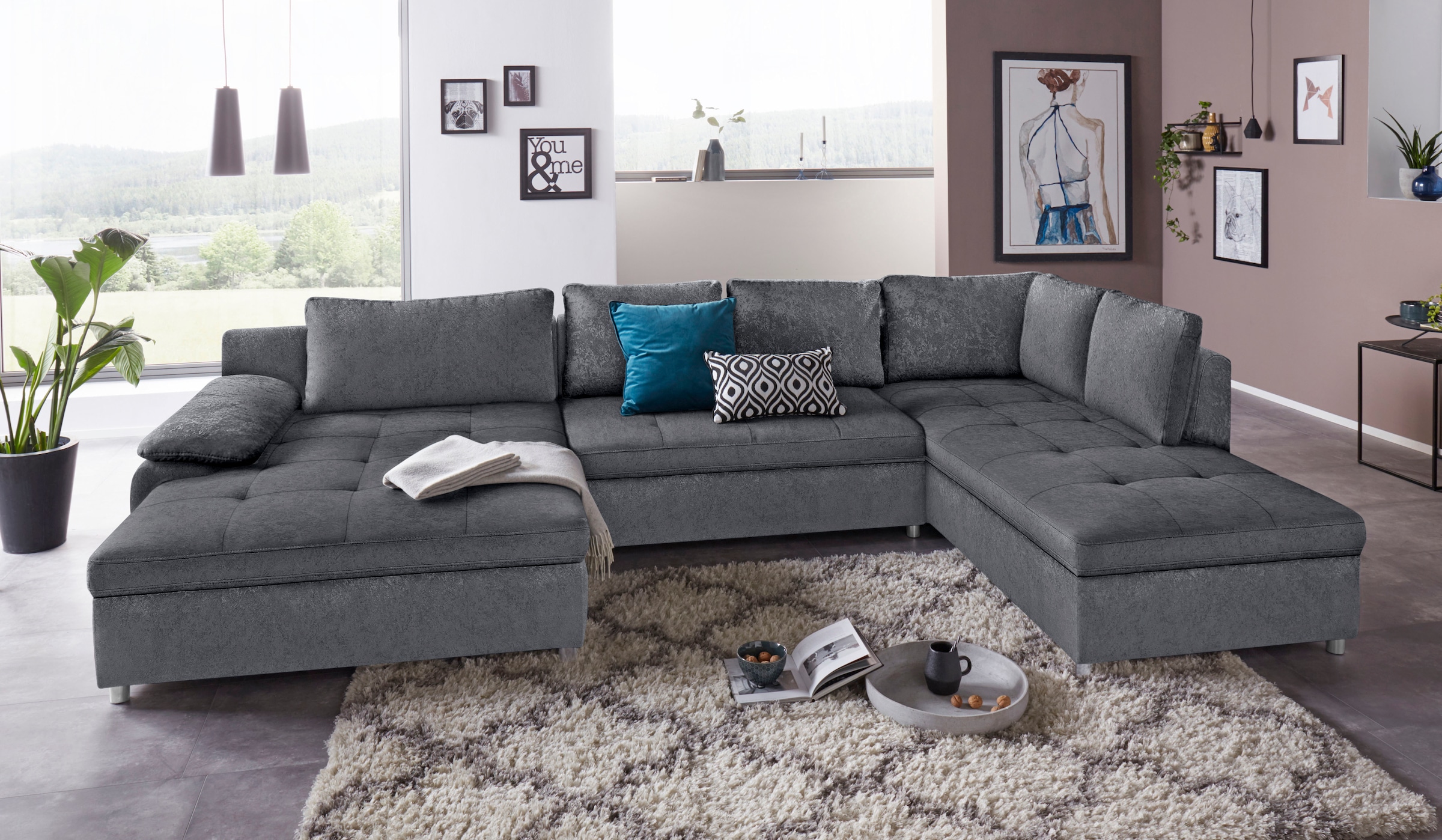 OTTO home Wohnlandschaft "Labene U-Form" wahlweise mit Schlaffunktion und Bettkasten