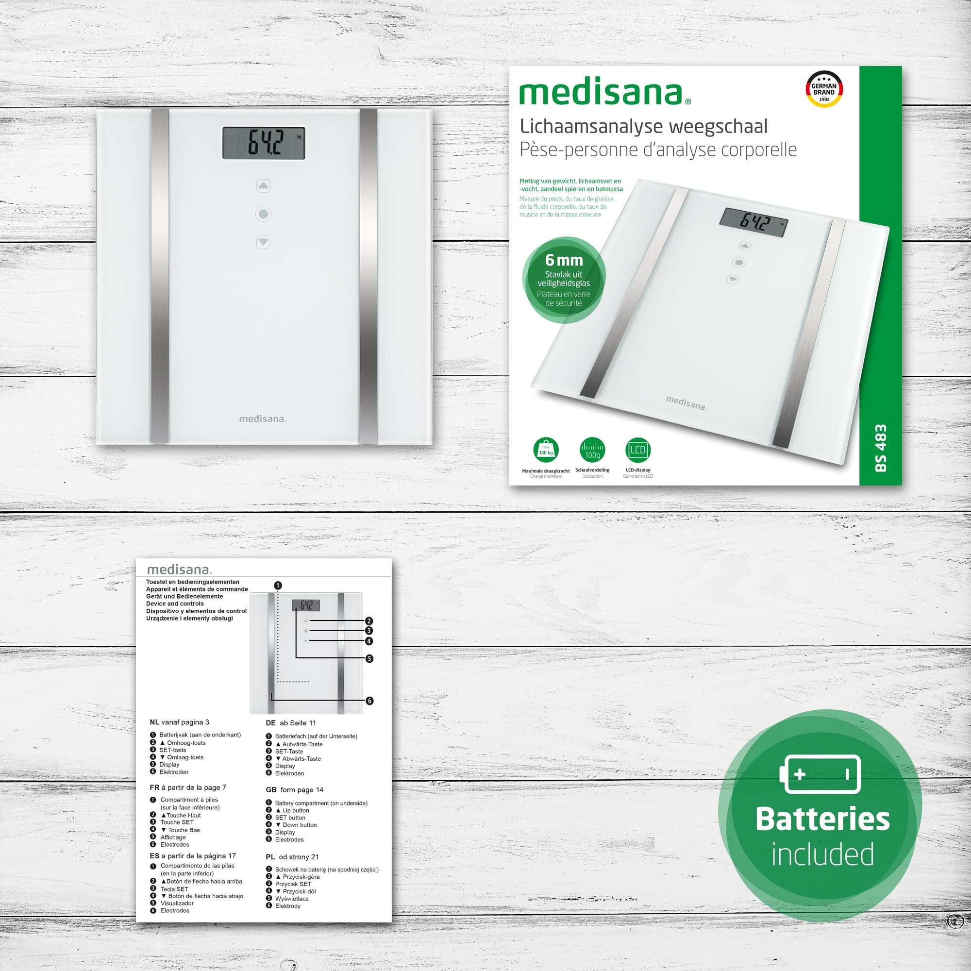 Medisana Körper-Analyse-Waage »BS 483« Gewicht, Körperfett, Körperwasser, Muskelanteil, Knochengewicht, BMI