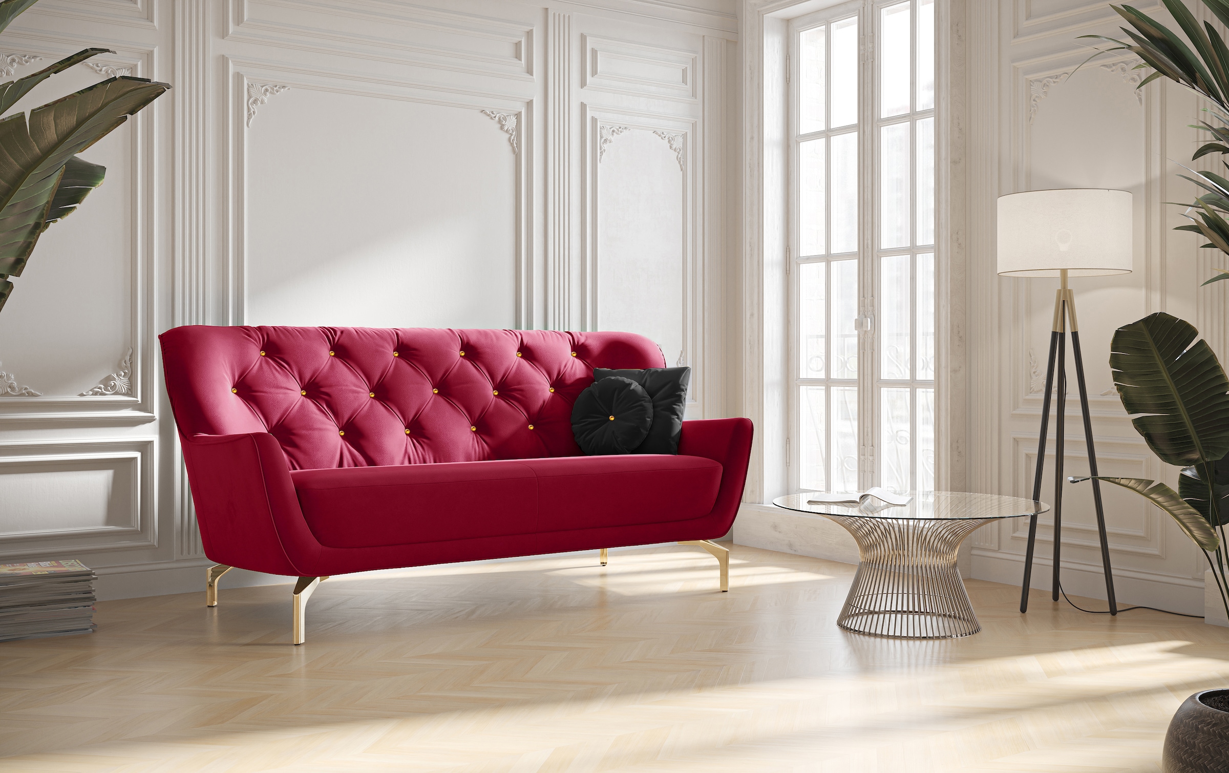 sit&more 3-Sitzer »Orient 3«, inkl. 2 Zierkissen mit Strass-Stein, goldfarbene Metallfüße