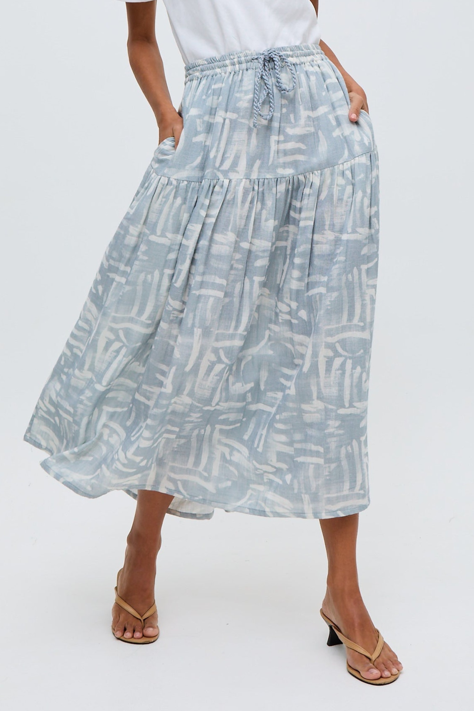 RAFFYA Midirock "Bonnie Shirred Waist Warhol Print Midi Skirt Damen" günstig online kaufen