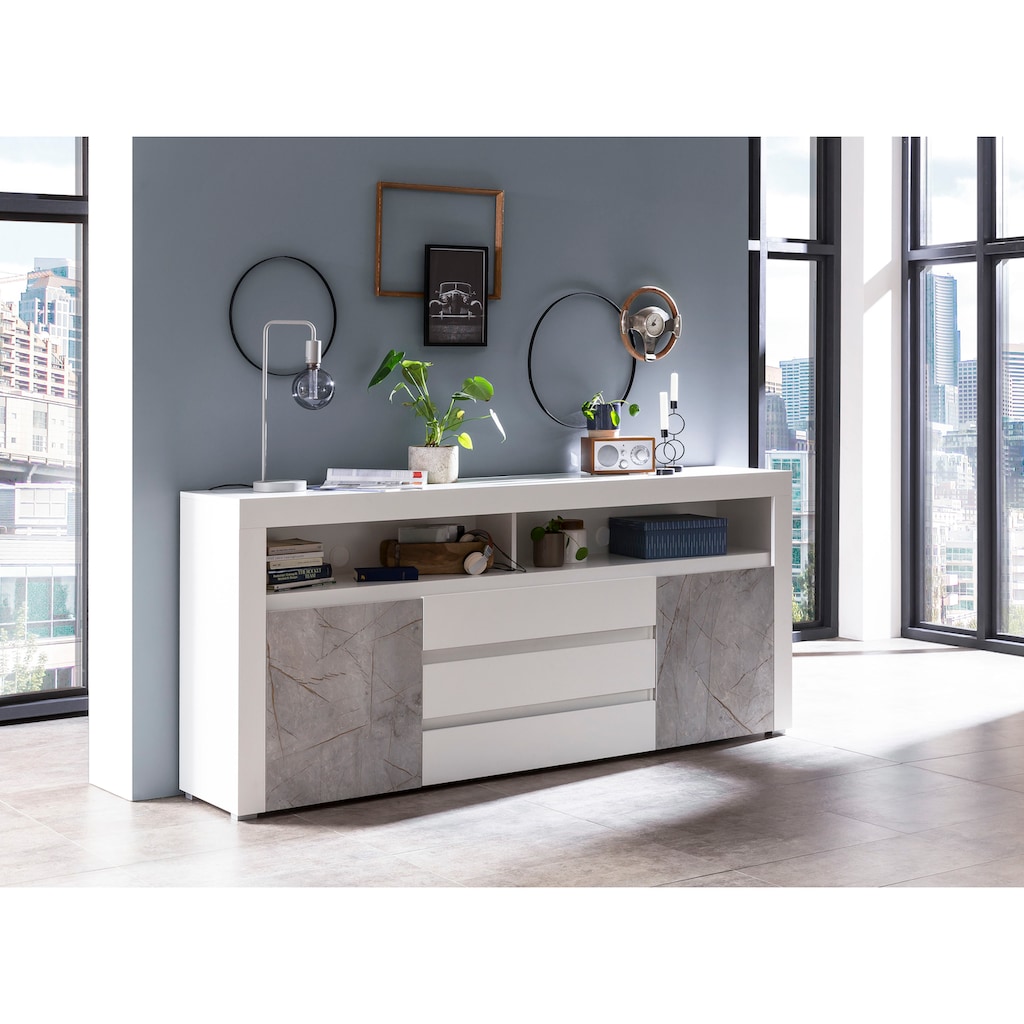 Home affaire Sideboard »Stone Marble«, mit einem edlen Marmor-Optik Dekor, Breite 200 cm