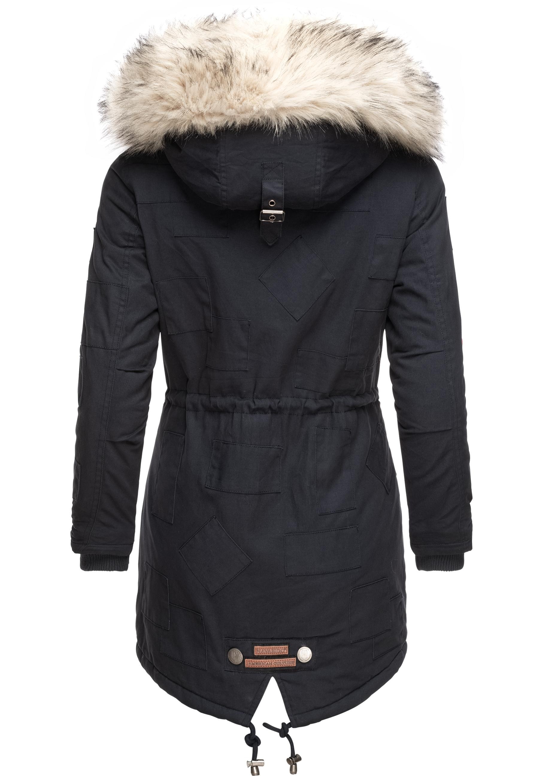 Navahoo Wintermantel »Honigfee«, stylischer Baumwollparka mit Kunstfell-Kapuze