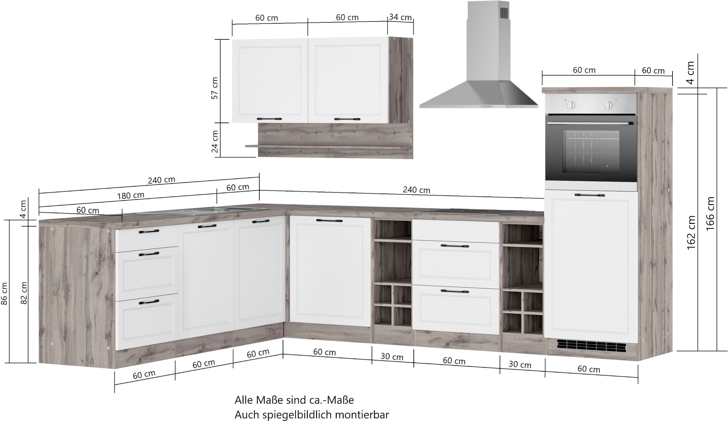 KOCHSTATION Winkelküche »KS-Lana«, Stellbreite 240/300 cm, wahlweise mit E-Geräten