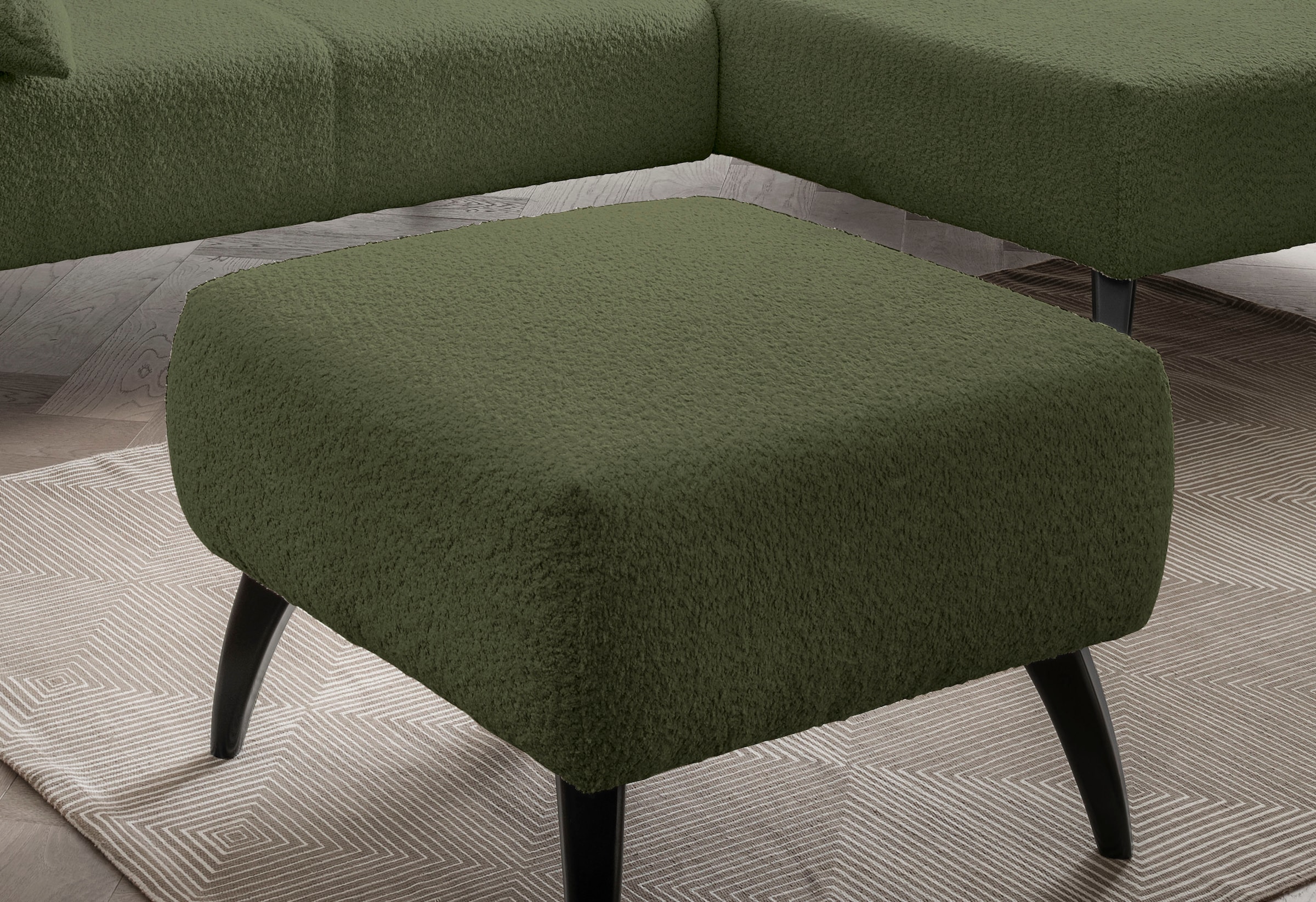 INOSIGN Polsterhocker »Colori«, Holzfußfarbe wählbar, verschiedene Stoffe, hochwertige Stoffqualität