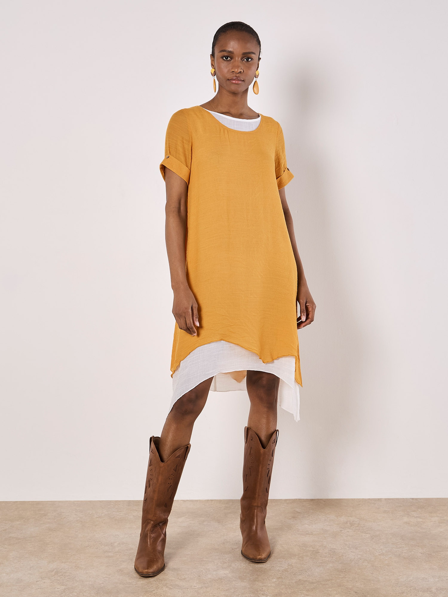 Apricot Minikleid "Schimmerndes Lagenkleid" 1 tlg. mit Umgeschlagärmeln