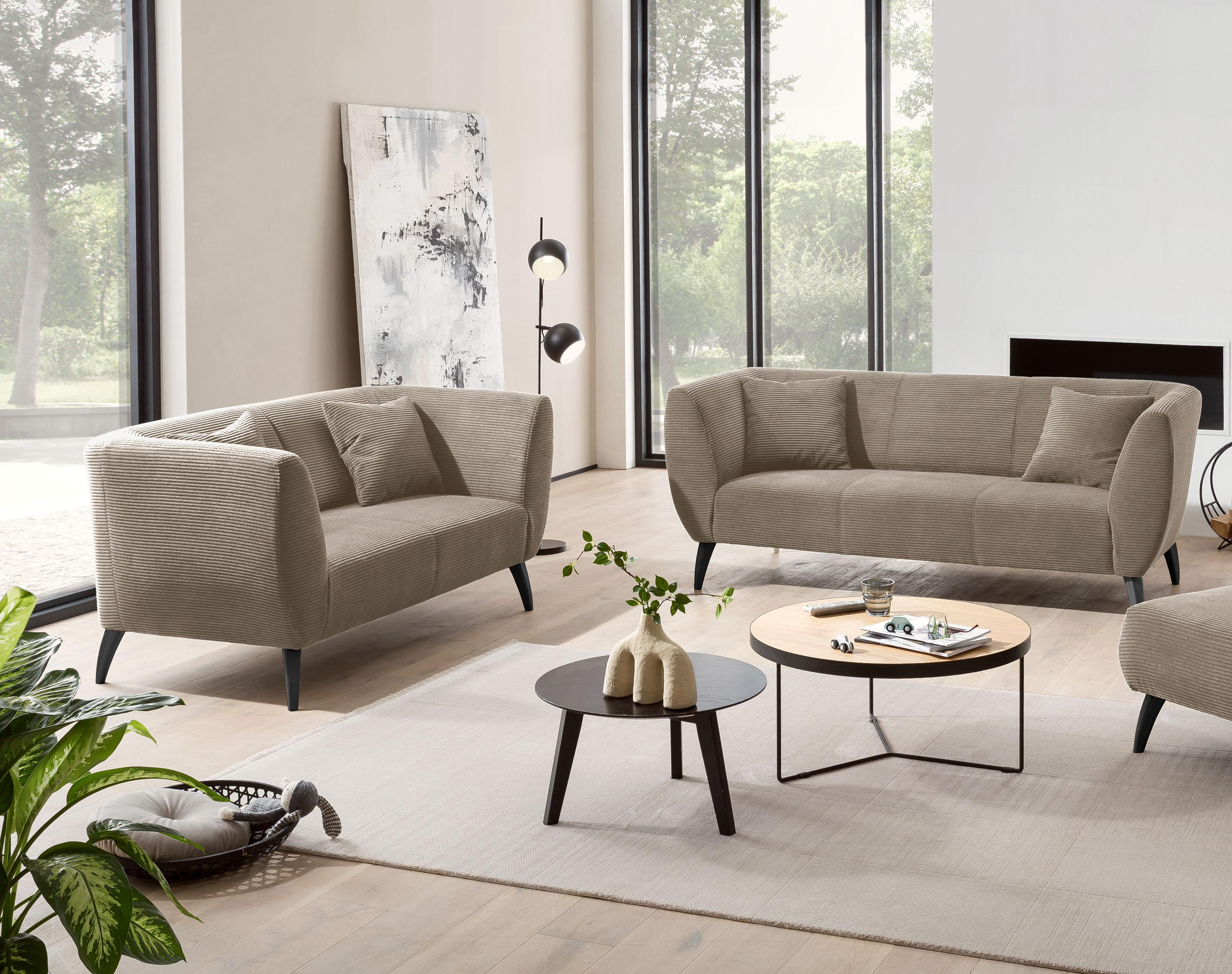 Home affaire Polstergarnitur "Colori modern und bequem, schmale Armlehnen, tolle Detailverarbeitung" Set, 3-Sitzer und 2-Sitzer, 2 Stk. tlg. zwei verschiedene Fußfarben wählbar
