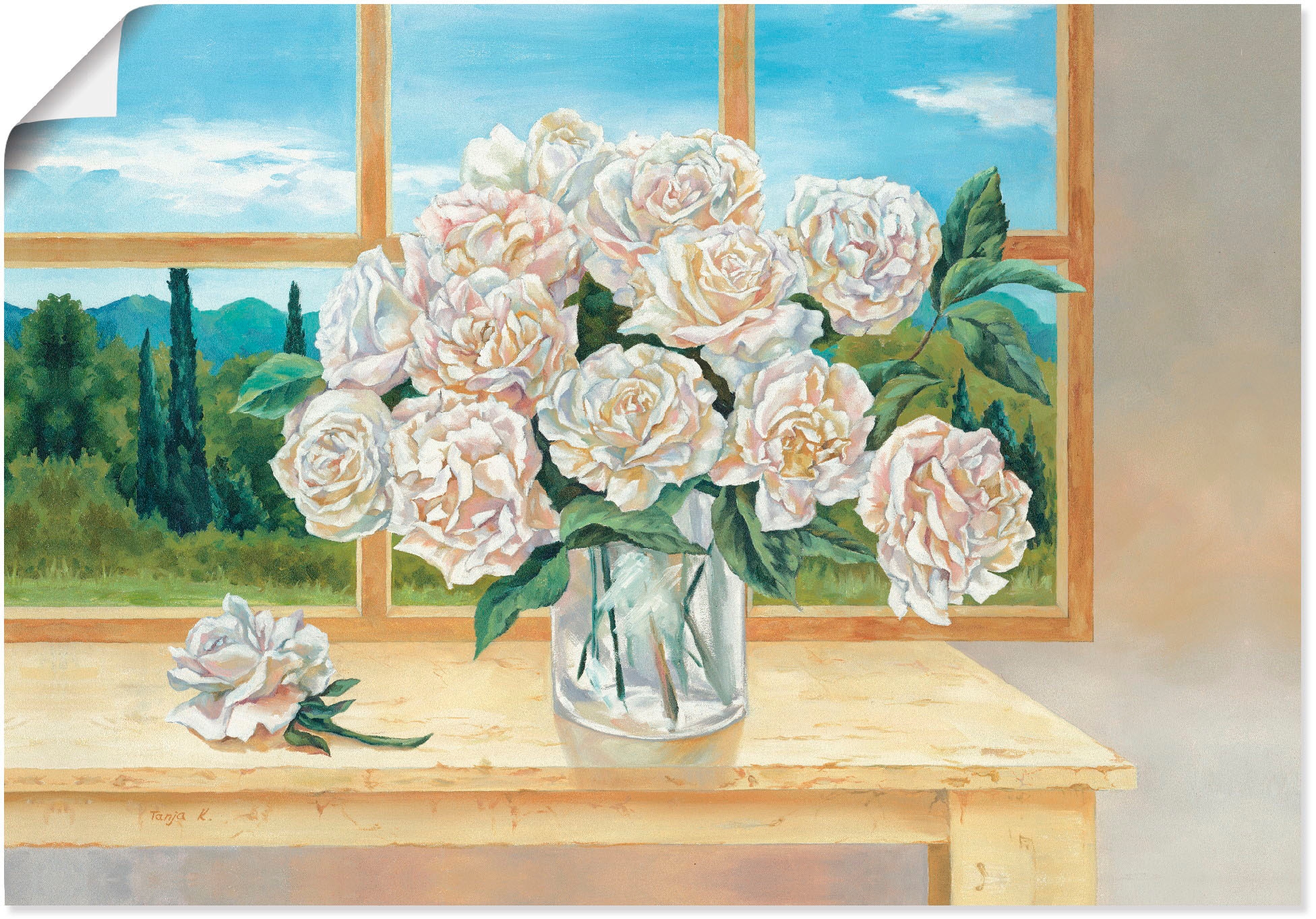 Artland Wandbild »Rosenstrauß vorm Fenster«, Blumen, (1 St.), als Alubild,  Leinwandbild, Wandaufkleber oder Poster in versch. Größen bestellen | BAUR