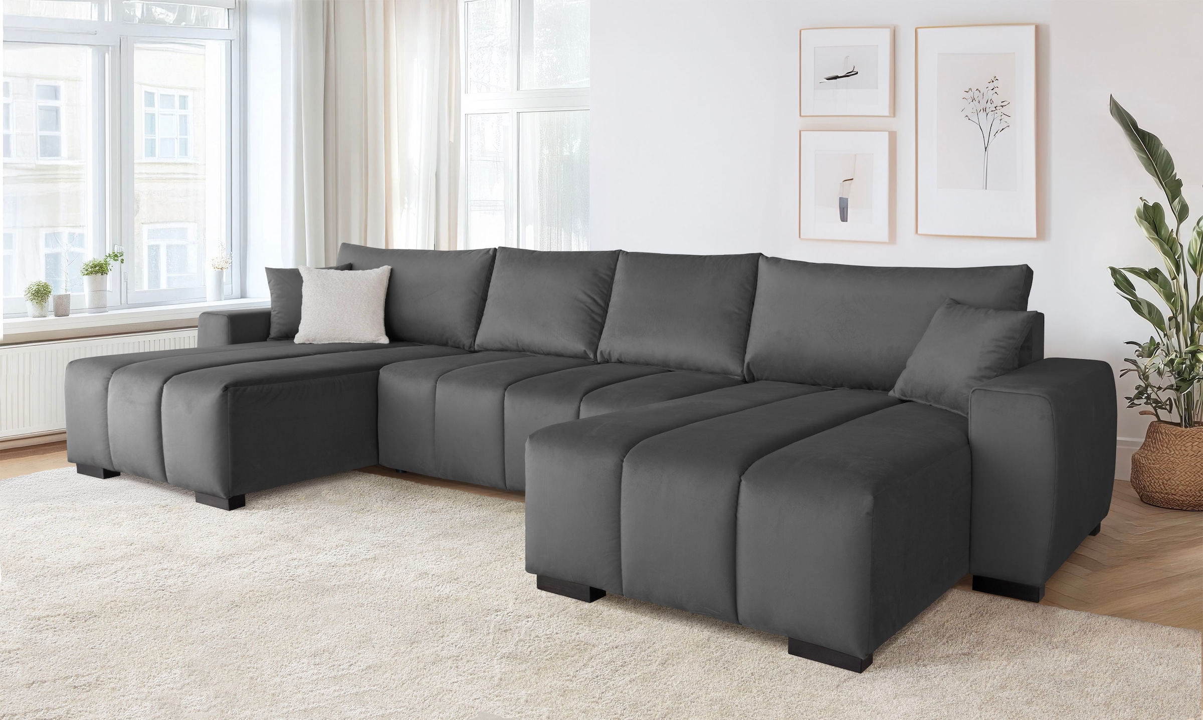 Home affaire Wohnlandschaft "Bello U-Form, B: 347 cm" Schlaffunktion, Bettkasten & 2 Zierkissen, Federkern